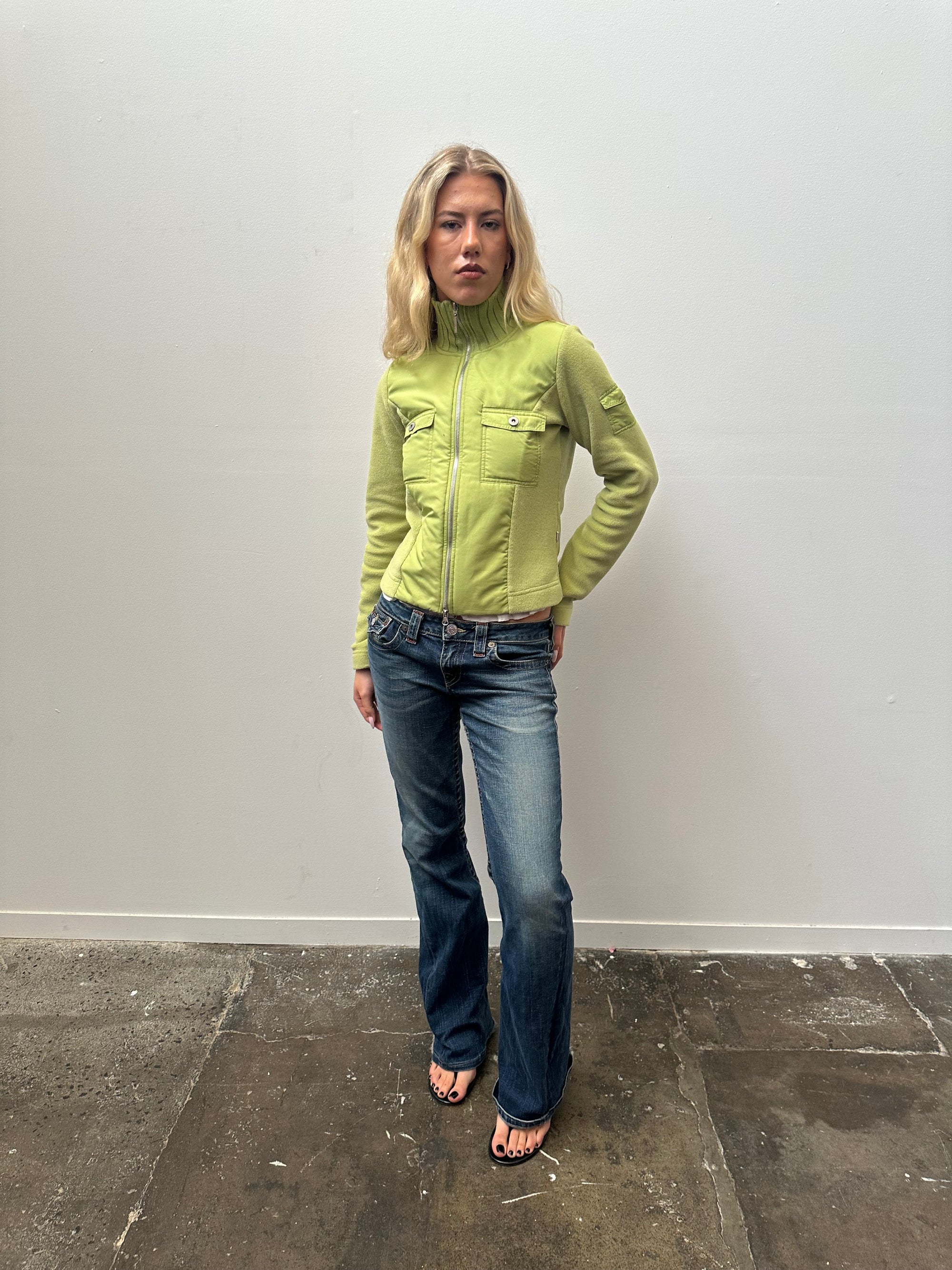 Lime Green Double Zip Fleece Jacket - Size S