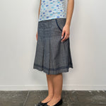 Grey Blue Contrast Stitch Pleated Midi Skirt - Size M