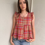 Red Button-Up Tartan Tunic