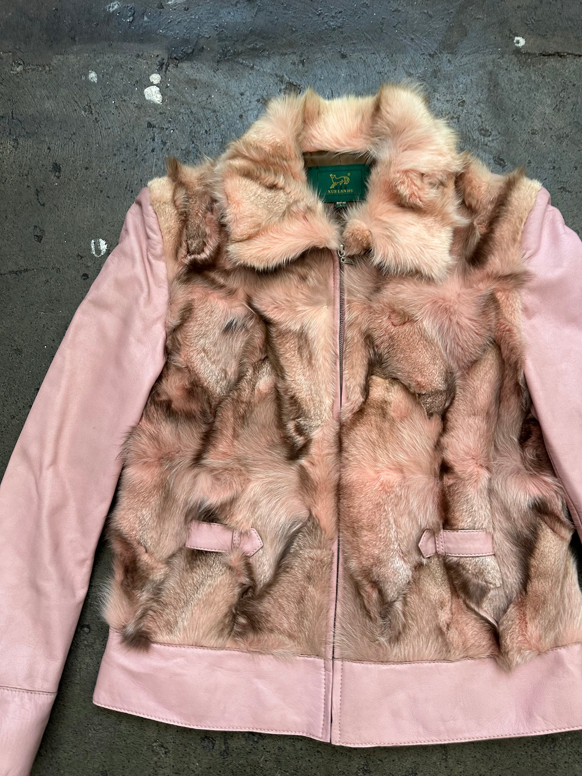 Baby Pink Real Fur & Leather Jacket - Size M
