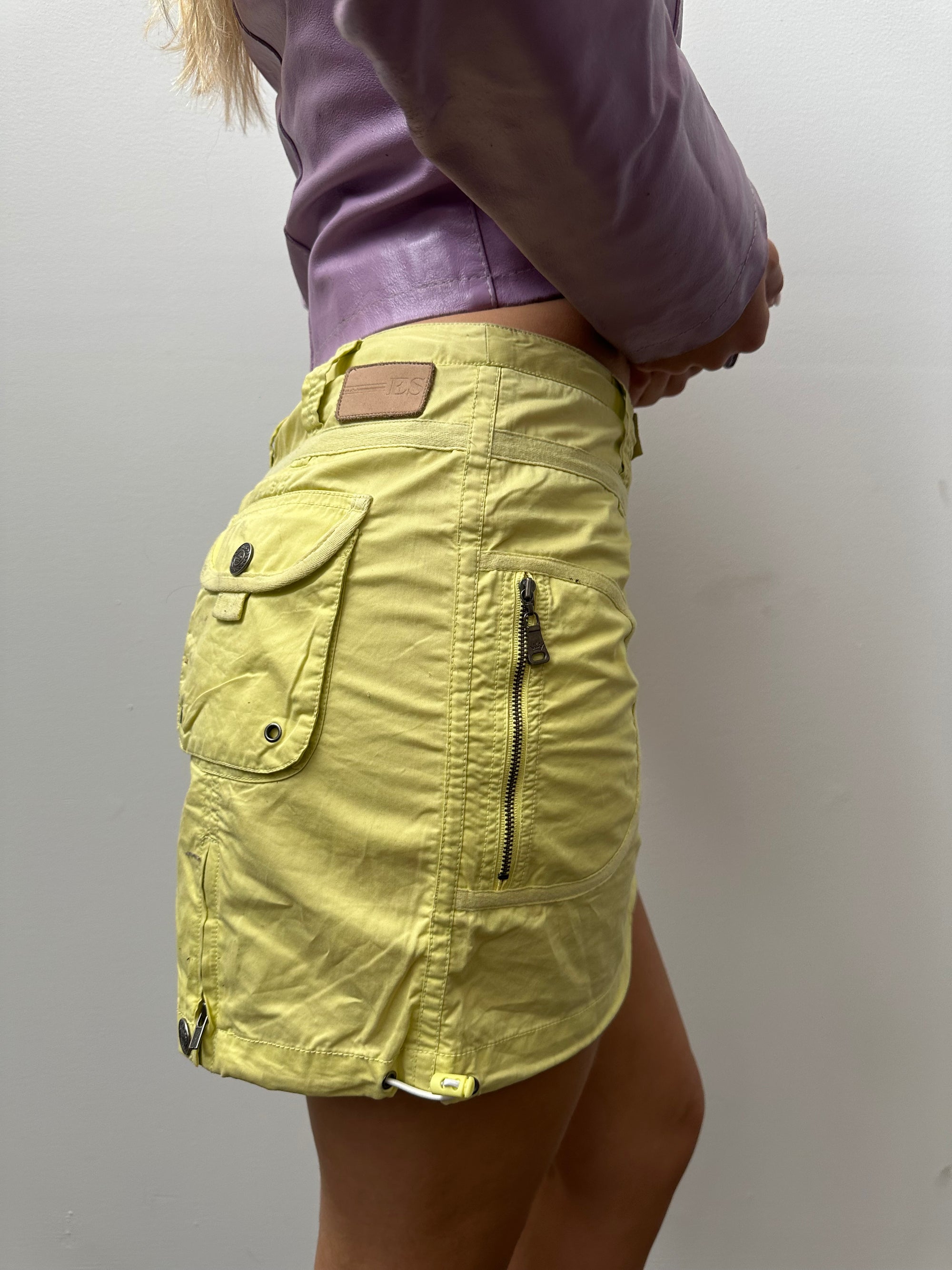 EDC Pastel Yellow Cargo Mini Skirt - Size S