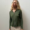 Green Ribbed Rhinestone Zip Up Shirt - Size M
