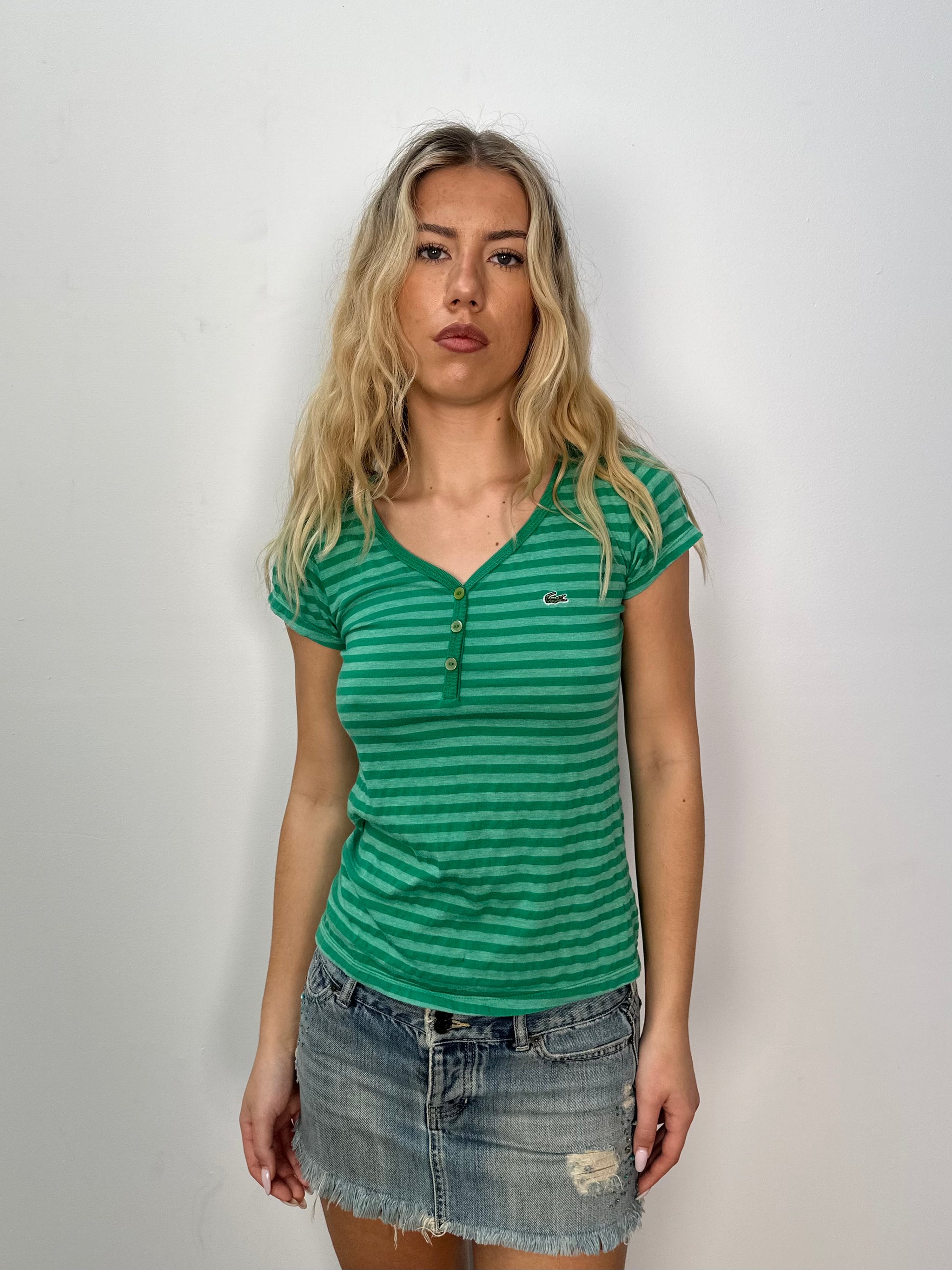 Lacoste Green Stripe T-Shirt - Size S