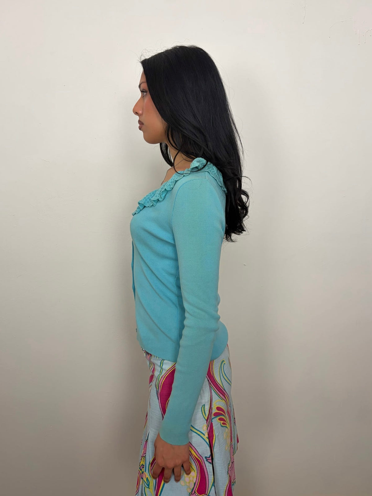 Moschino Turquoise Ruffle Cardigan - Size M