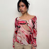 Pink Abstract Swirl Pattern Sheer Blouse - Size 14