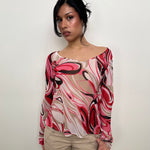Pink Abstract Swirl Pattern Sheer Blouse - Size 14