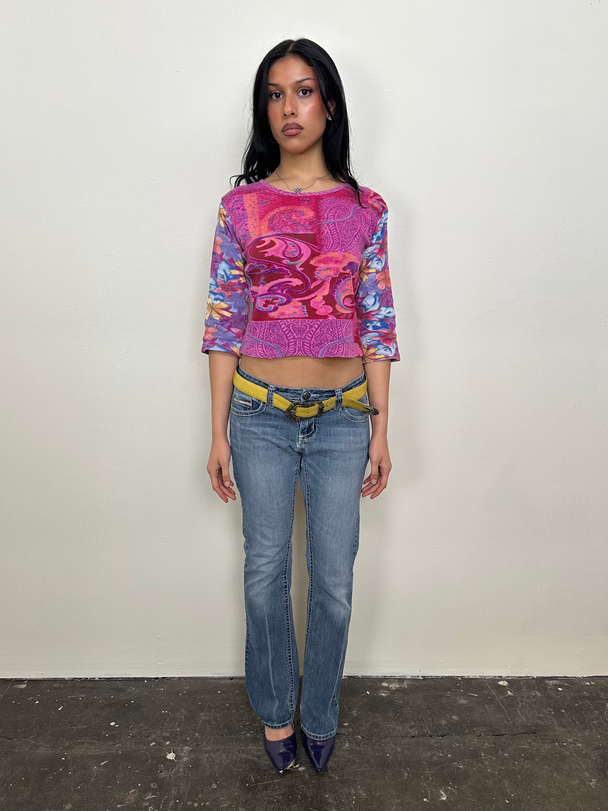 Hot Pink & Blue Graphic Print 3/4 Sleeves - Size M
