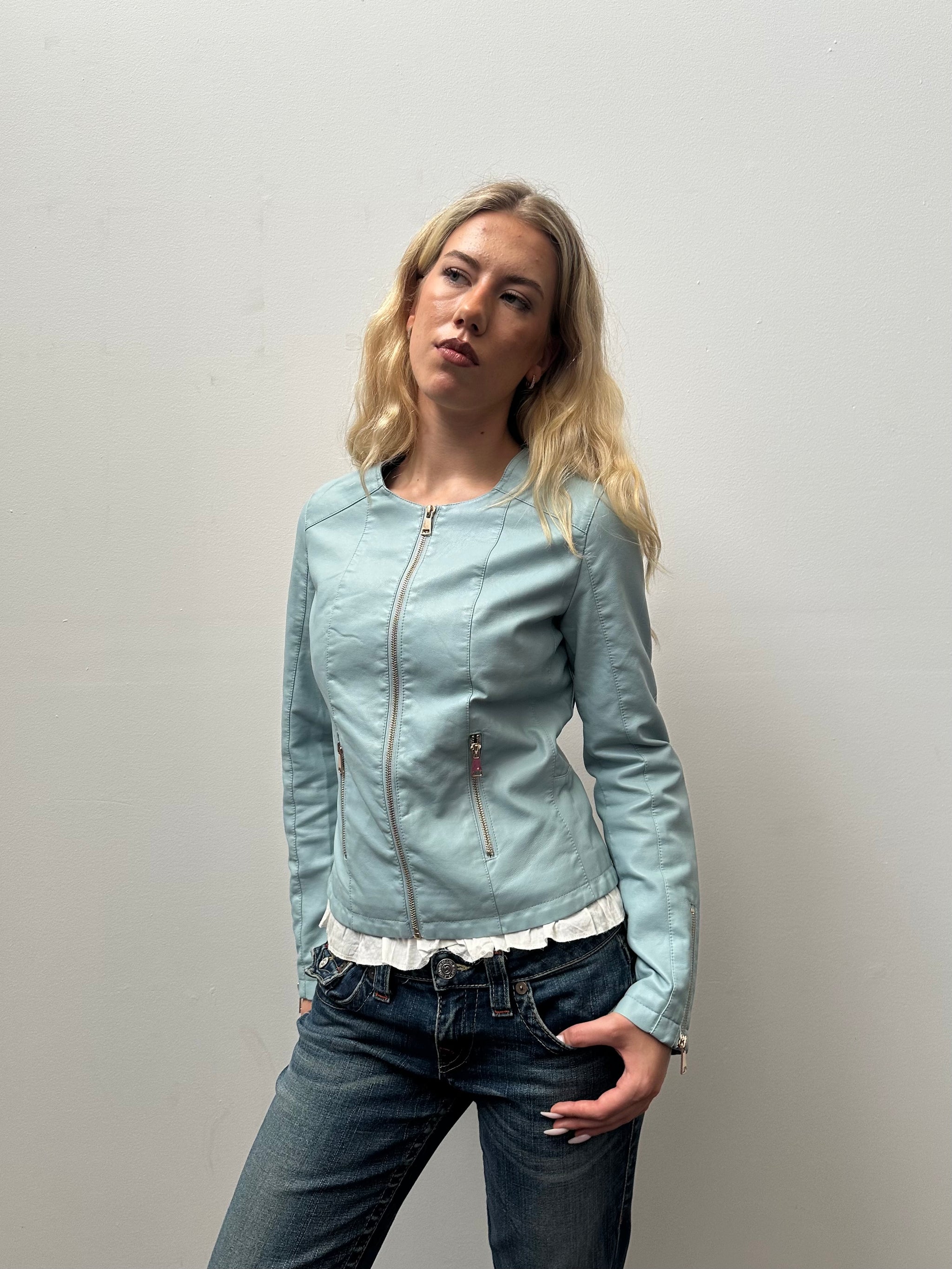 Baby Blue Pleather Jacket- Size S