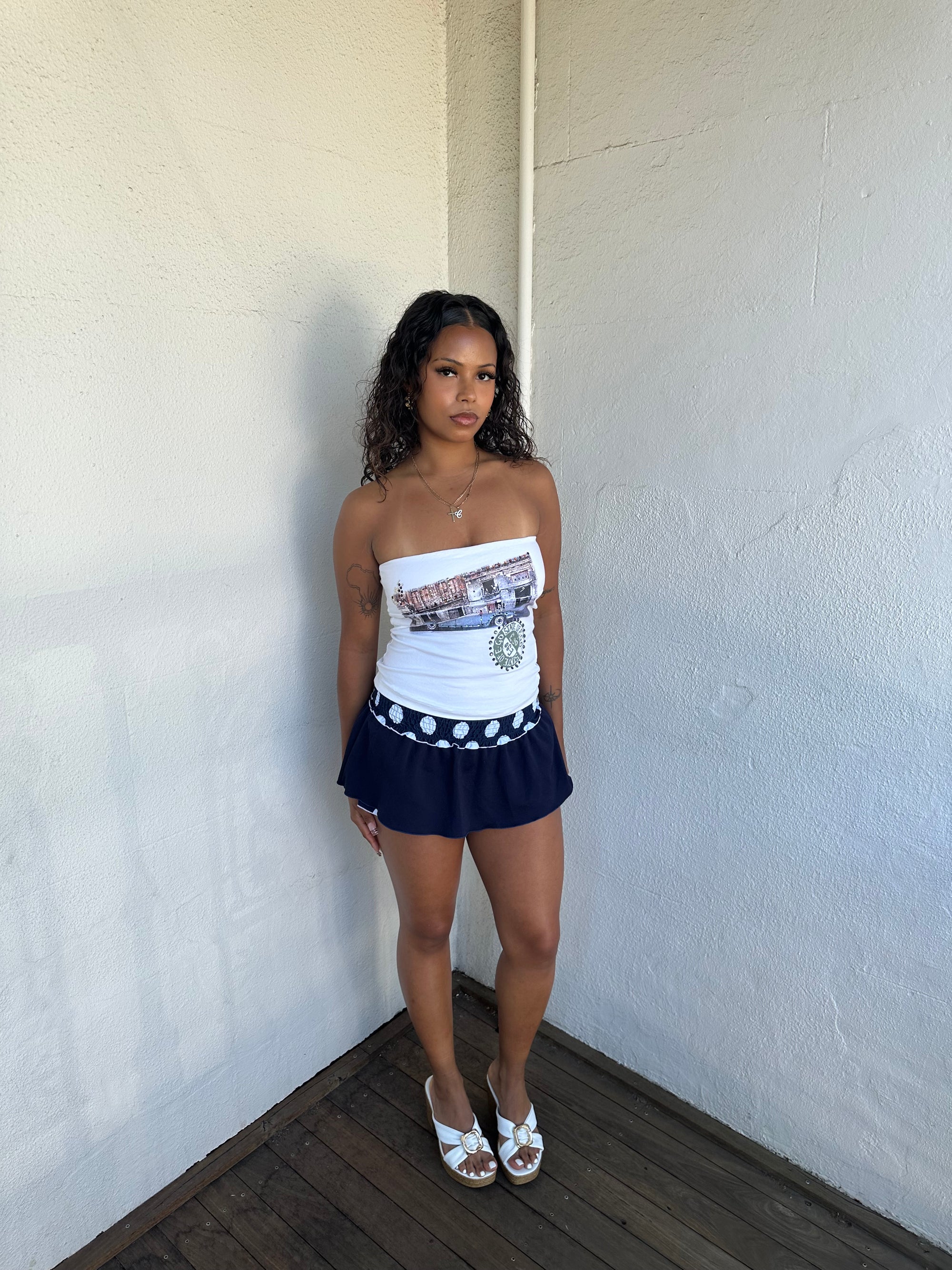 Navy & White Polkadot Mini Skort - Size S