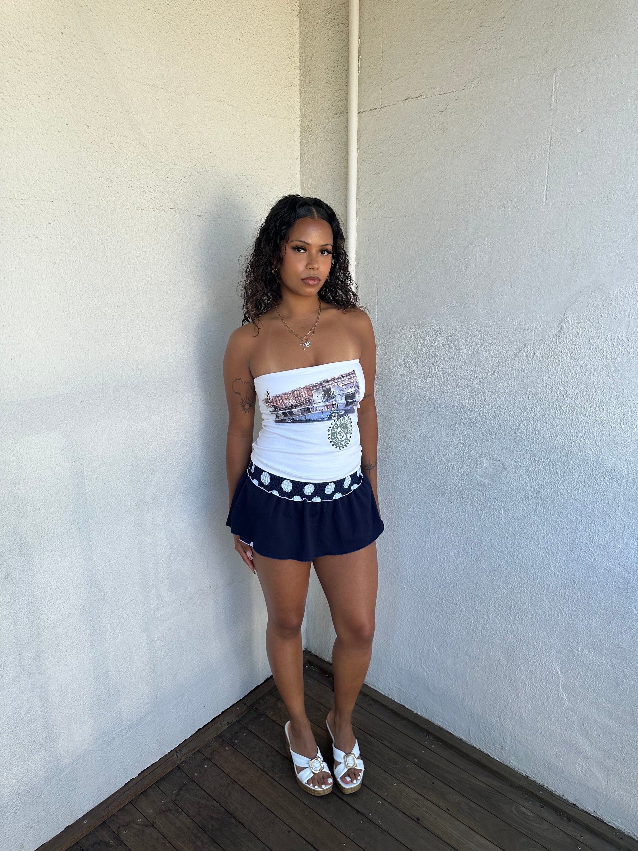 Navy & White Polkadot Mini Skort - Size S