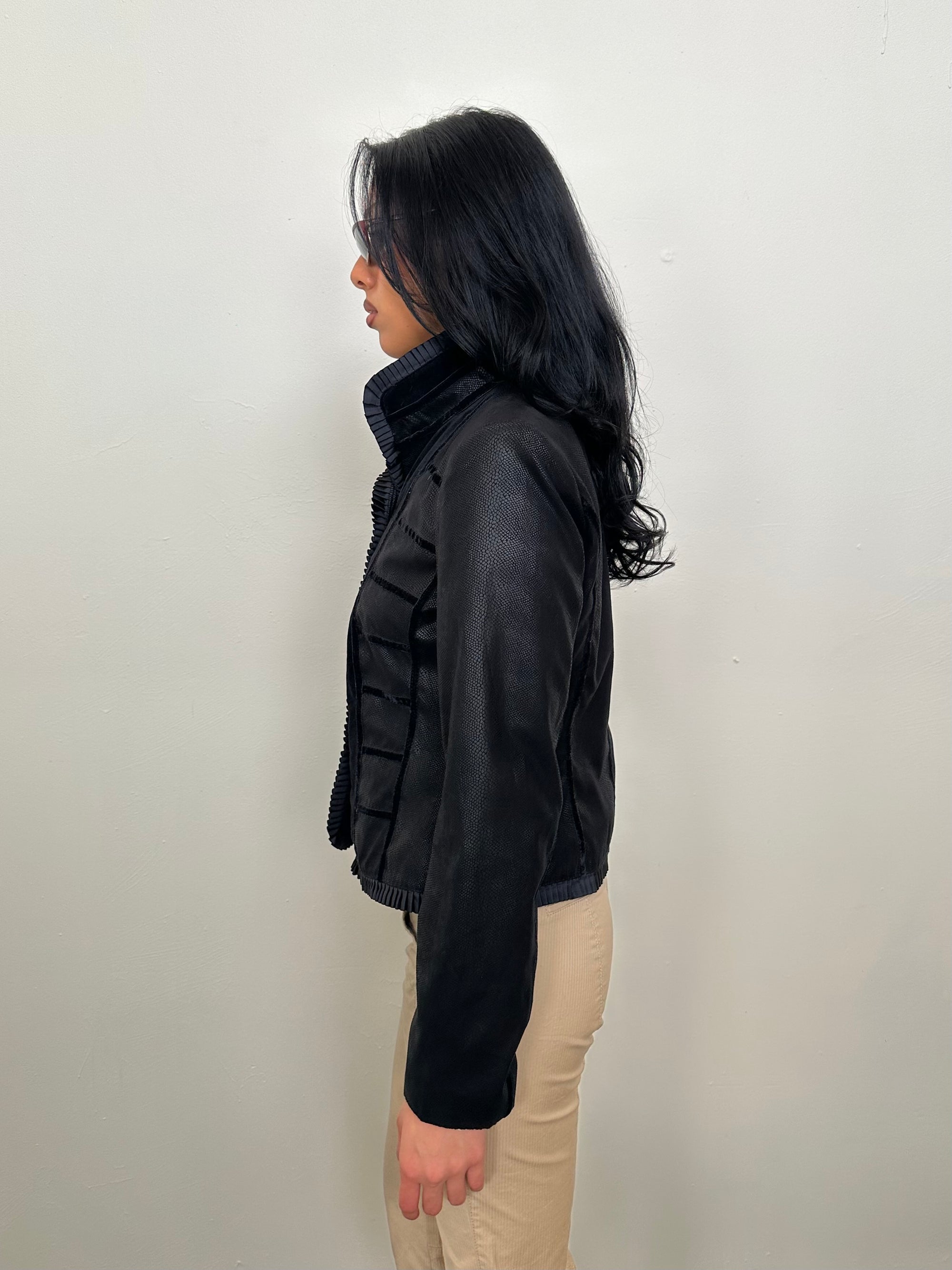 Black Velour Panel Napoleon Jacket - Size 12