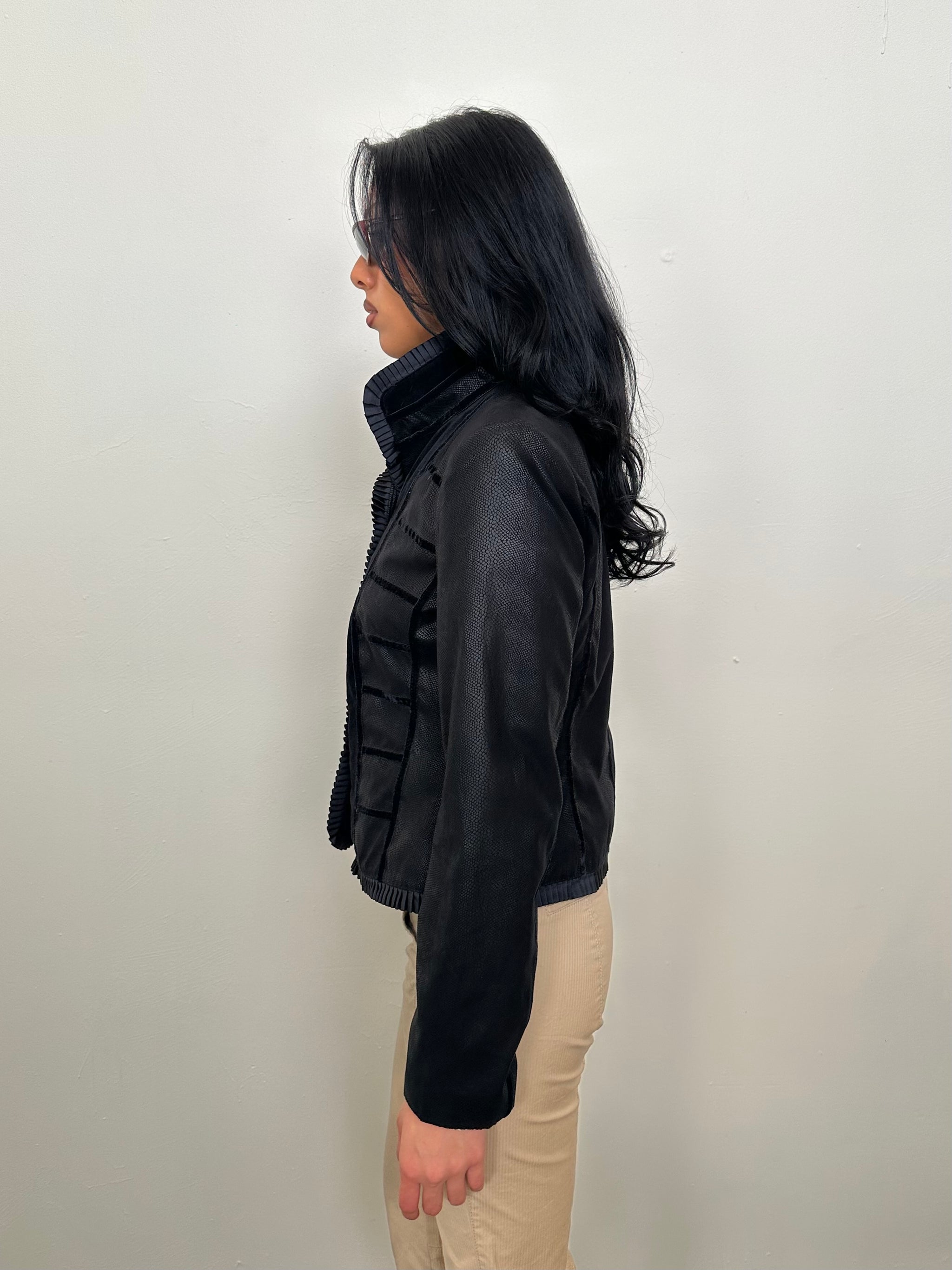 Black Velour Panel Napoleon Jacket - Size 12