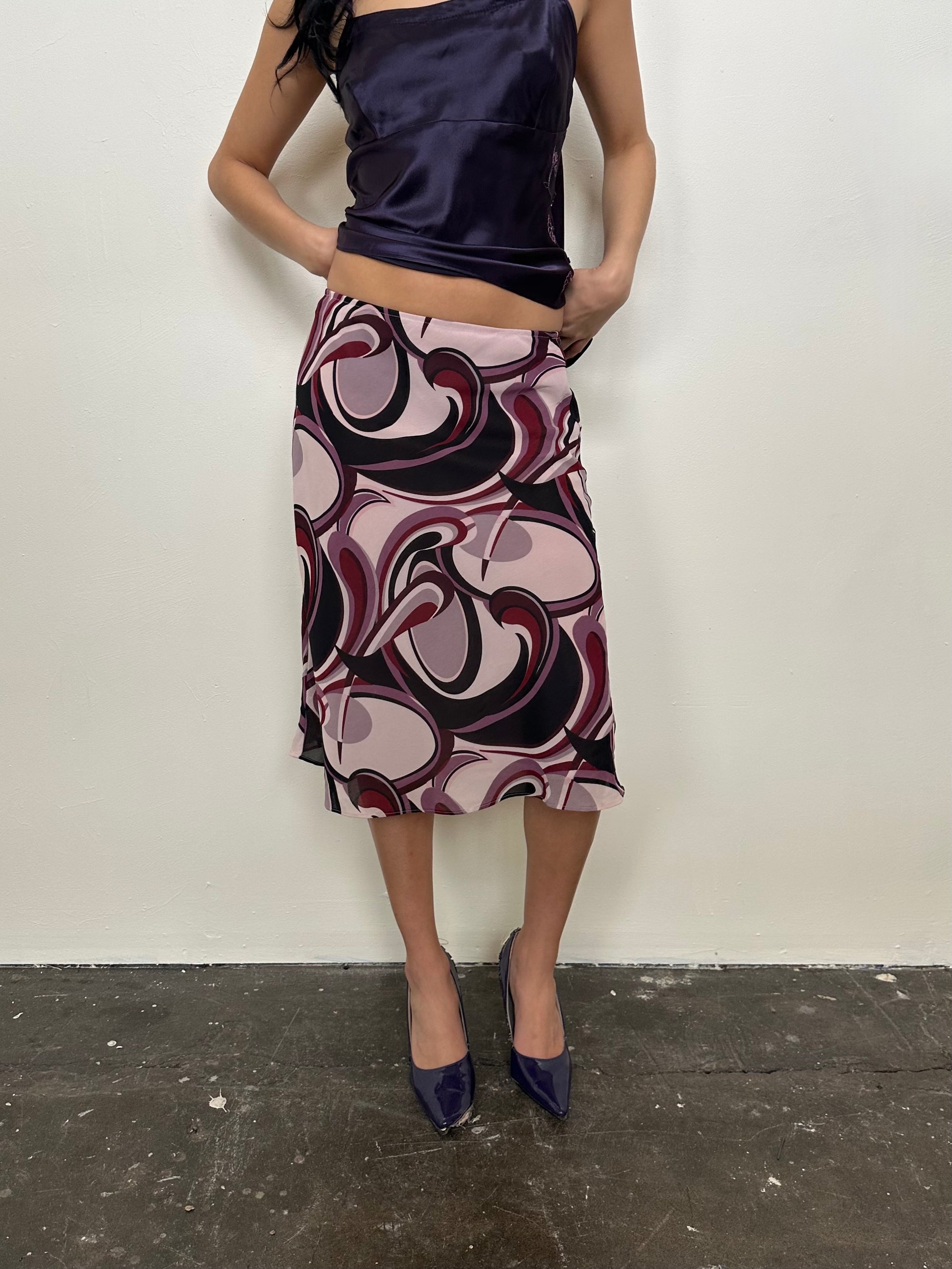 Purple Abstract Swirl Pattern Midi Skirt - Size XS