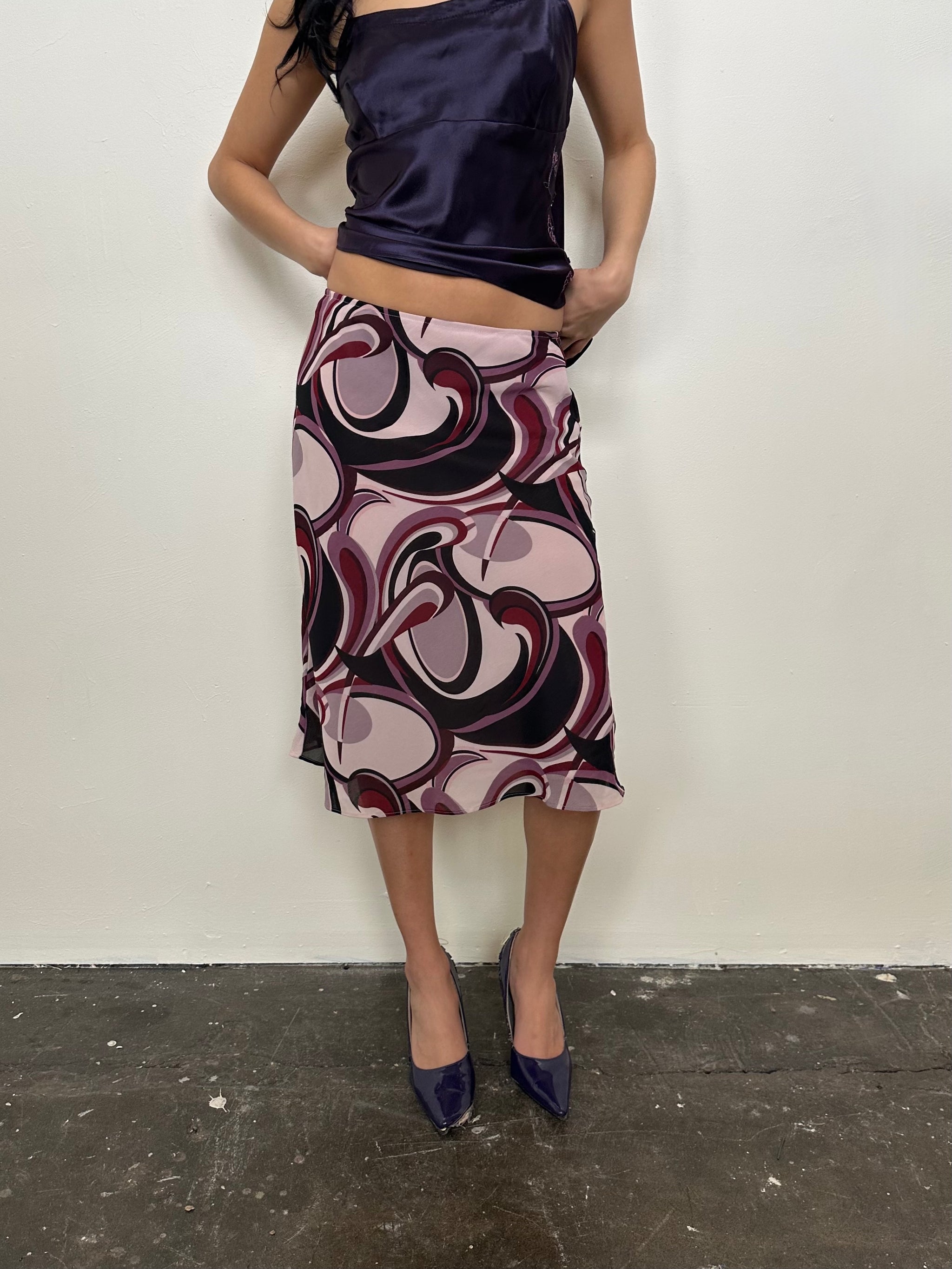 Purple Abstract Swirl Pattern Midi Skirt - Size XS