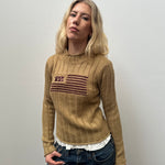 Flag Design Tan Ribbed Jumper - Size M