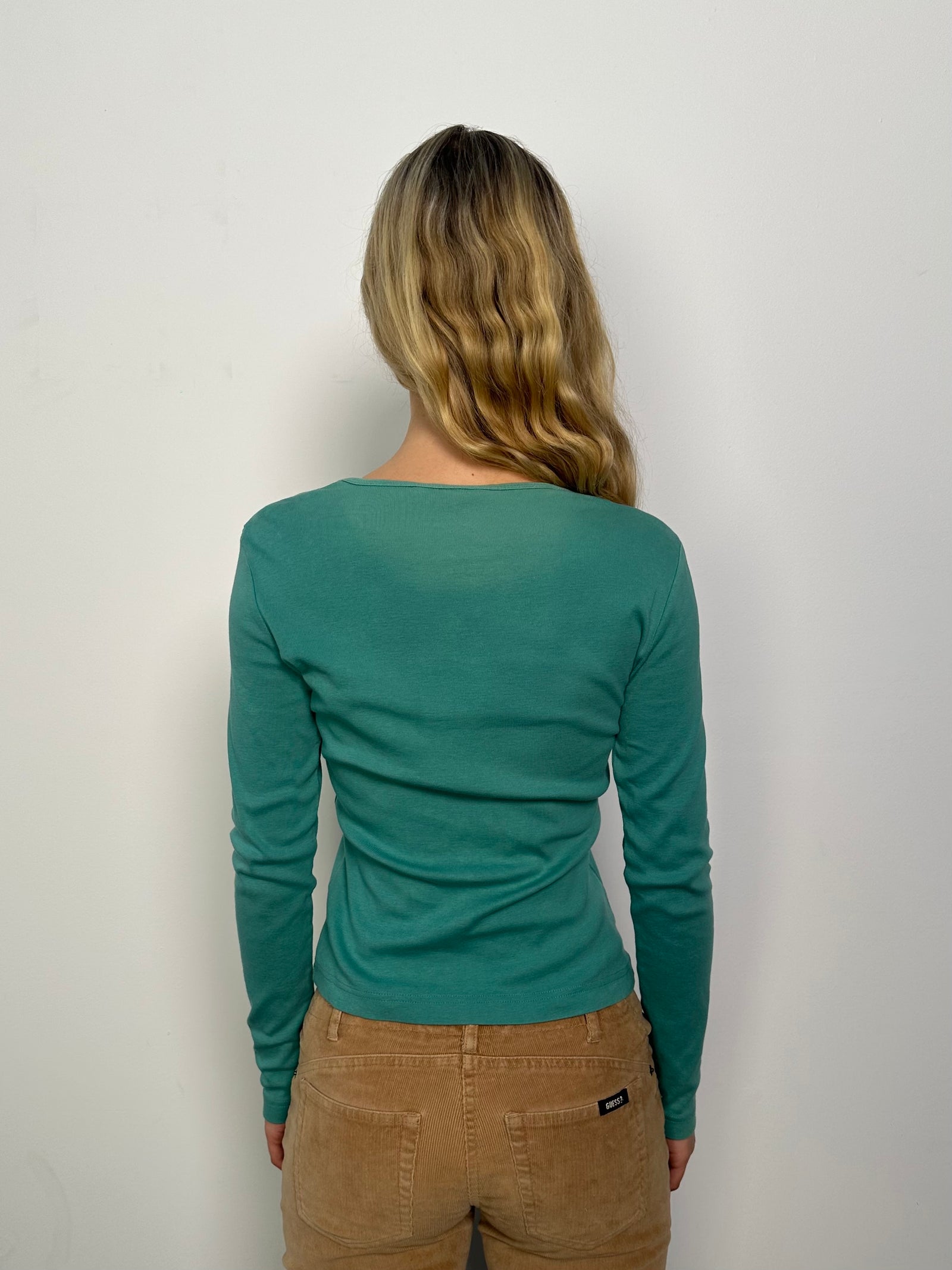 Turquoise Graphic Print Long Sleeve Top - Size M