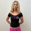Wide Neck Black & Hot Pink T-Shirt - Size S