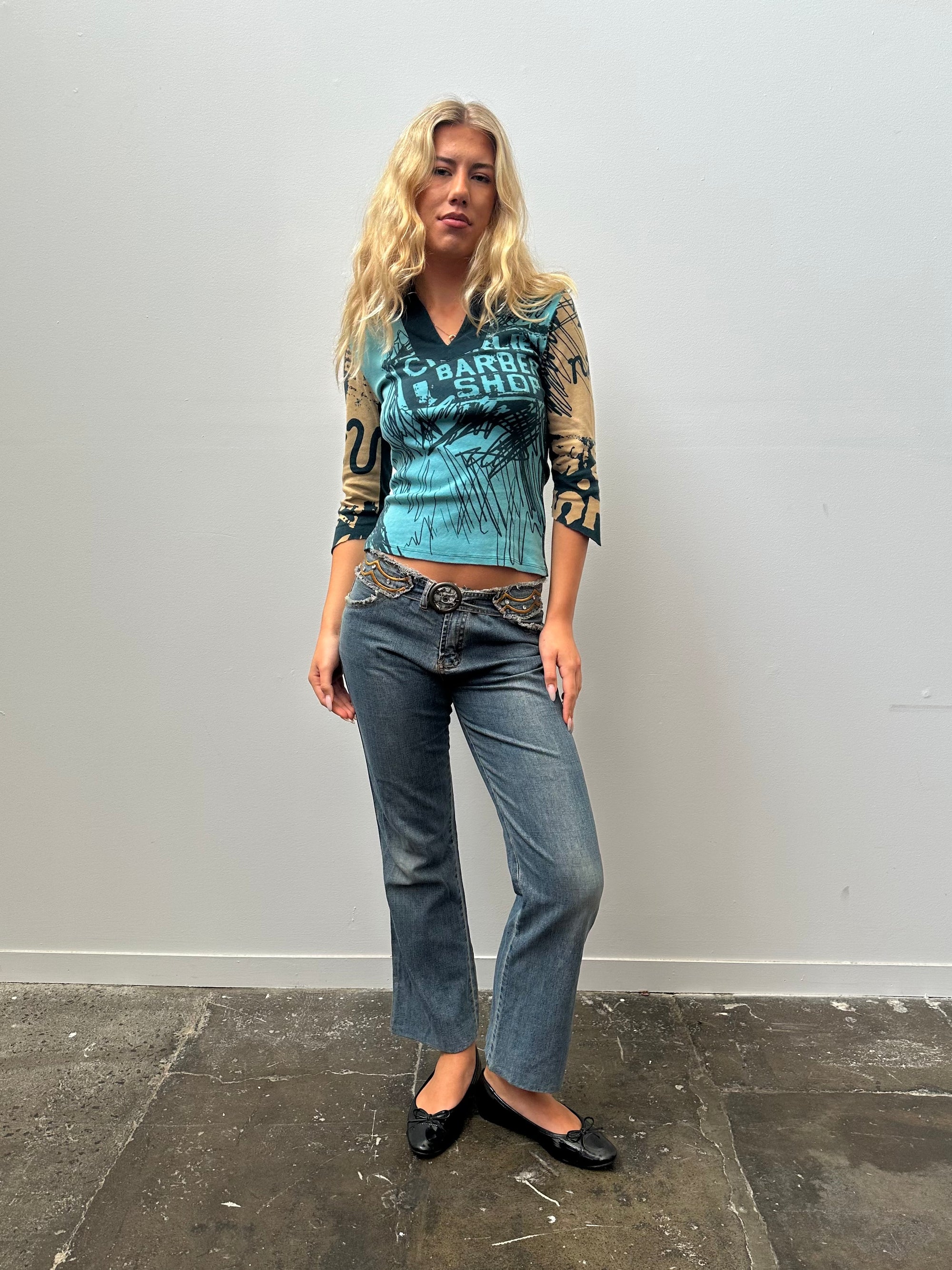 Embroidered Belt Lowrise Bootcut Jeans - Size S