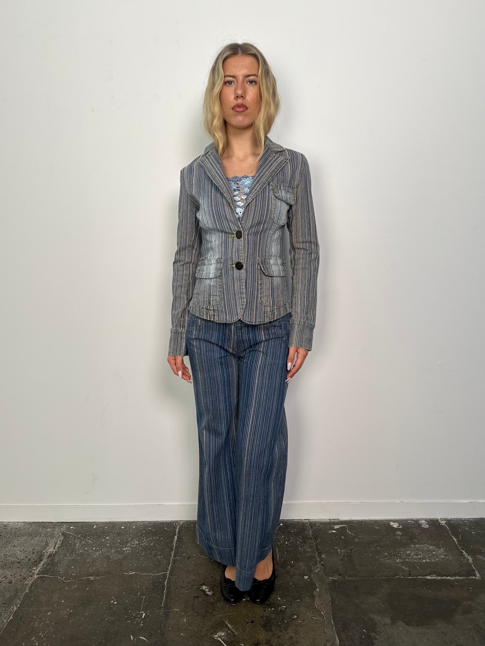 Blue Fine Stripe Denim Blazer - Size S