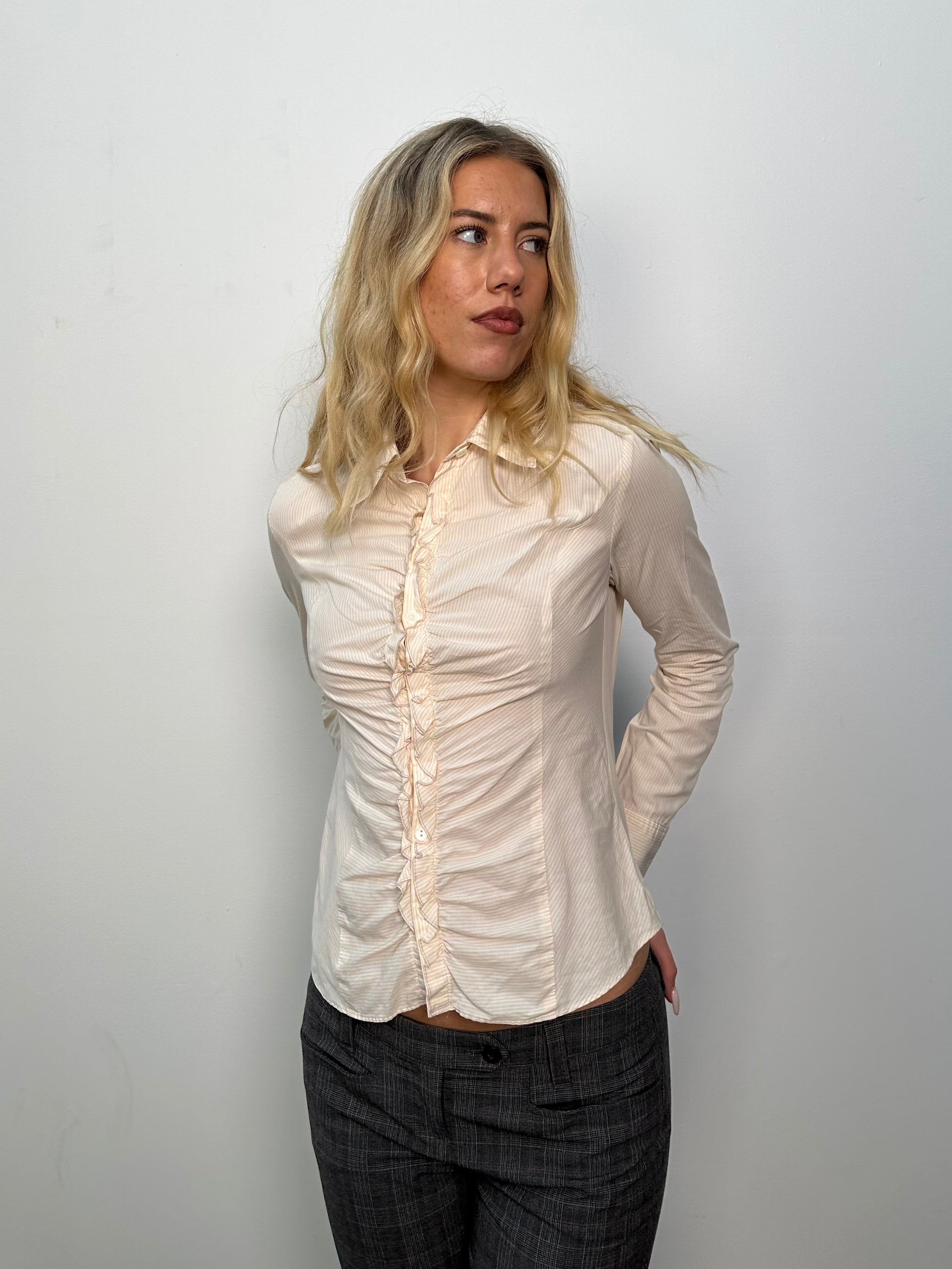 Cream Ruffle Detail Shirt - Size S