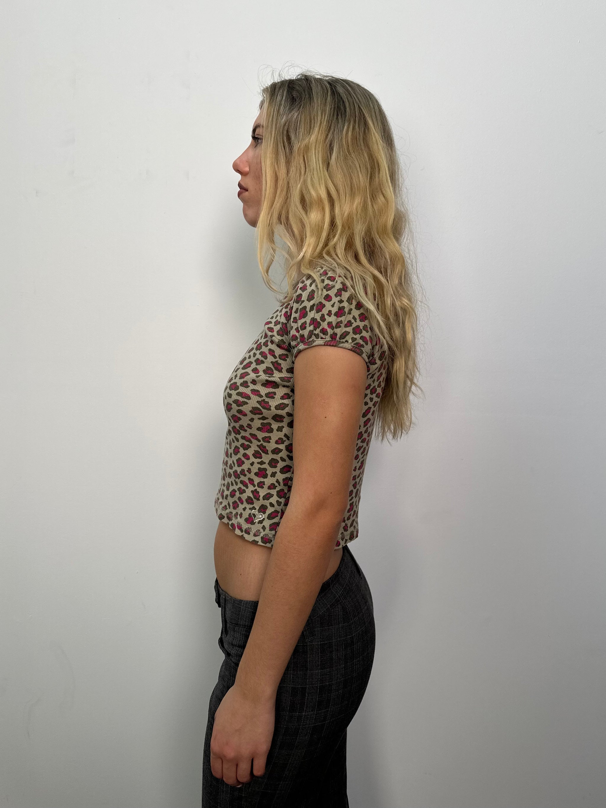 Pink & Beige Leopard Print Baby-T - Size XS