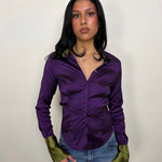Deep Purple & Olive Green Satin Shirt - Size S