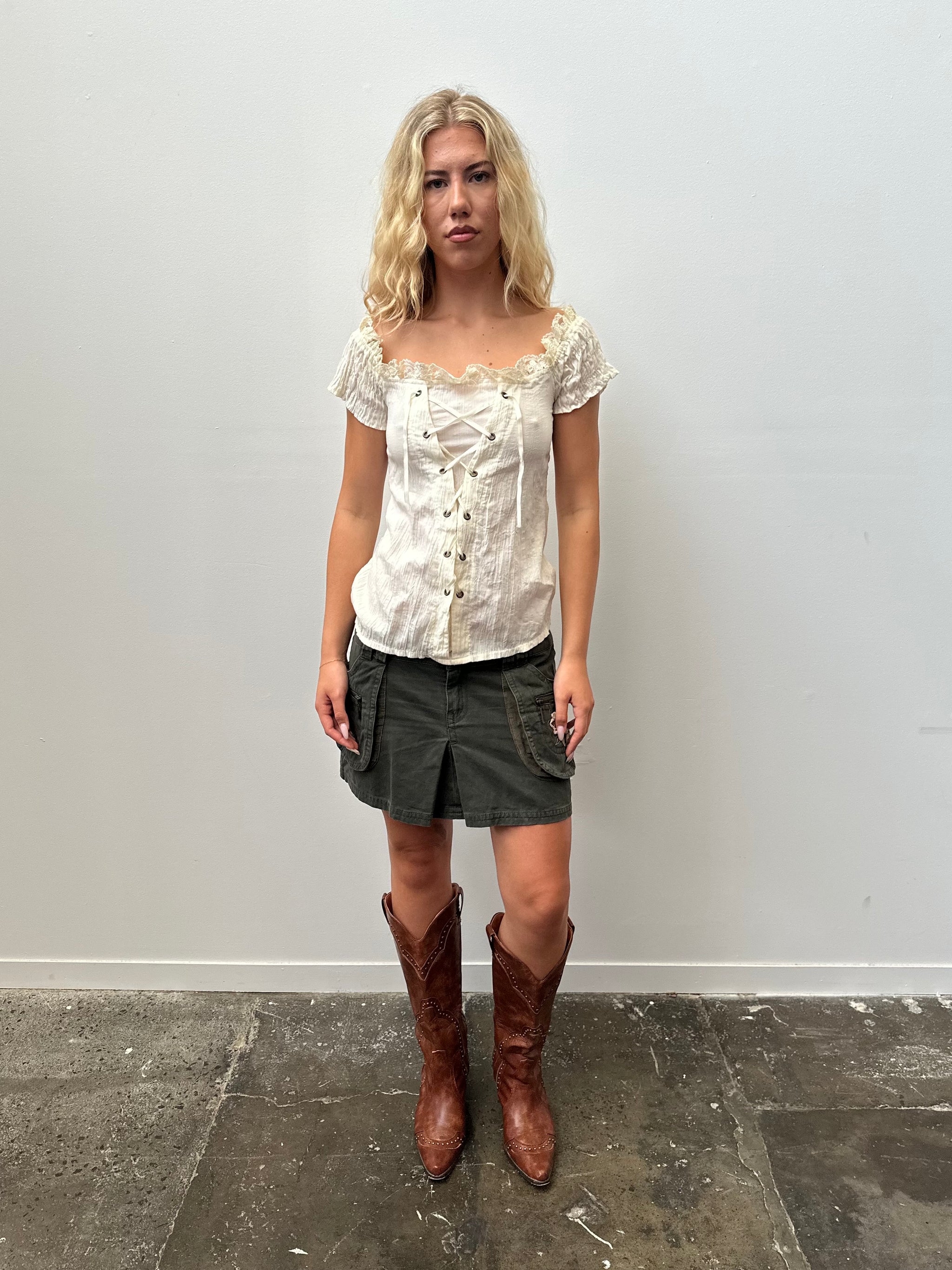 Boho Cream Corset Front Blouse - Size S