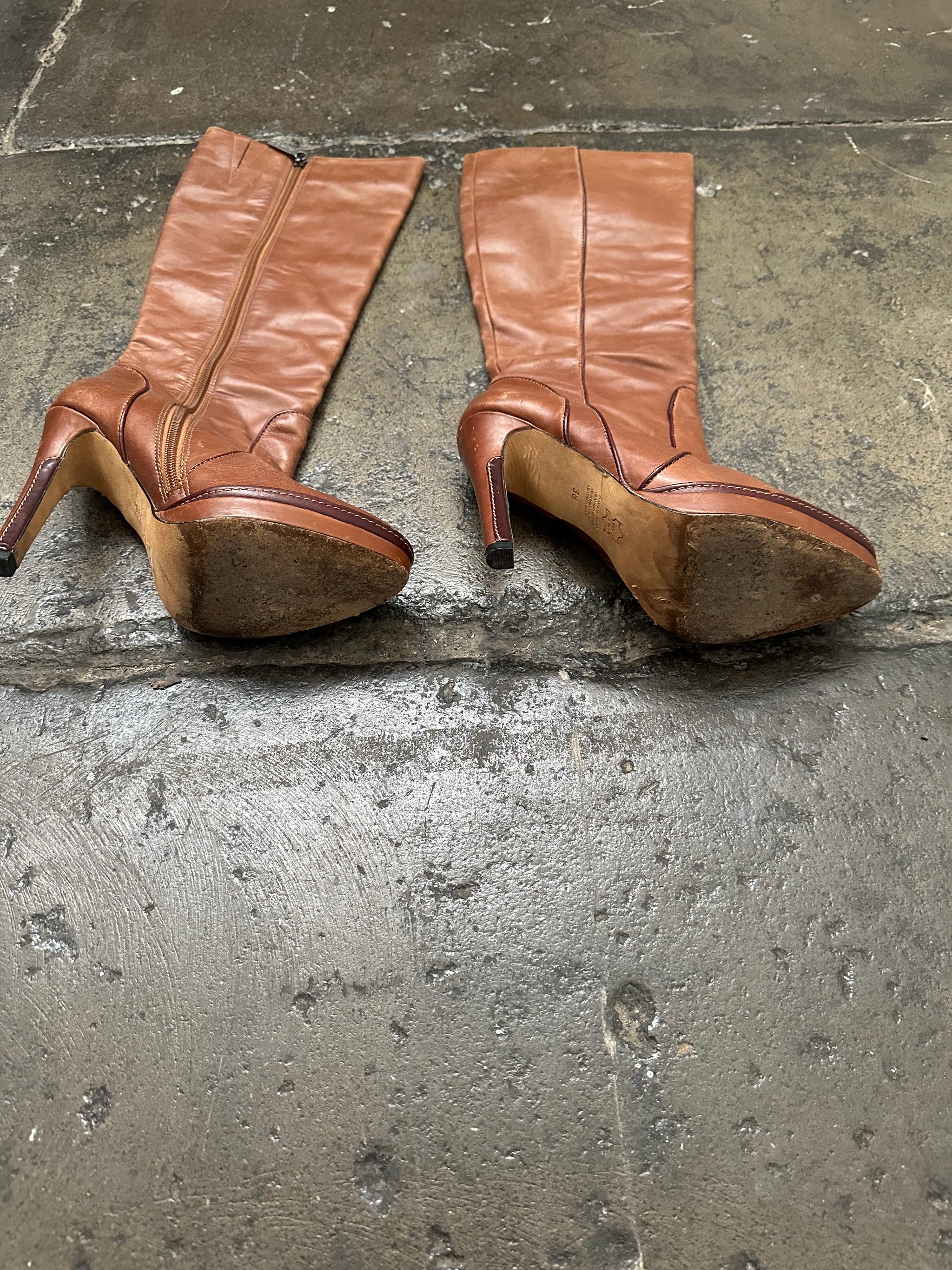 Brown Leather Stiletto Boots - Size 7