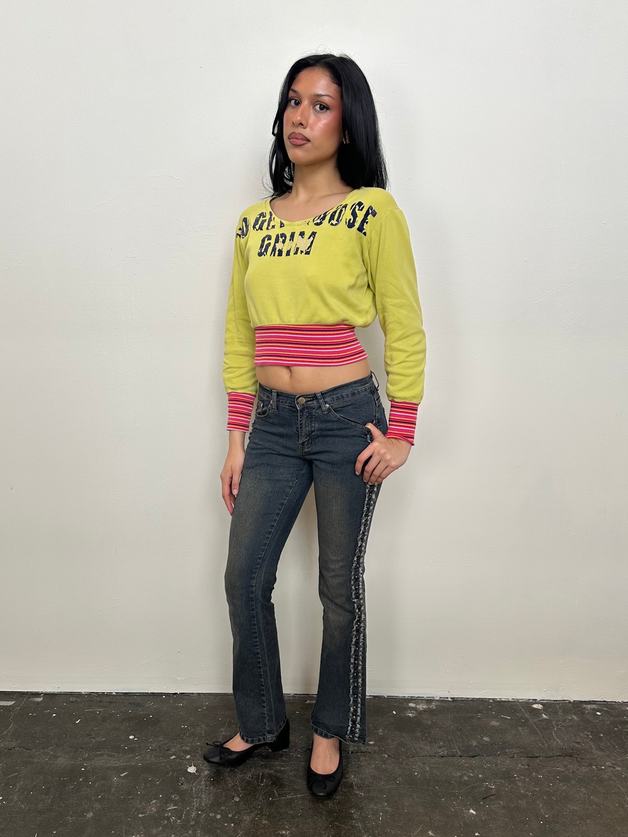 Rhinestoned Dark Wash Mid-rise Bootcut Jeans - Size XS