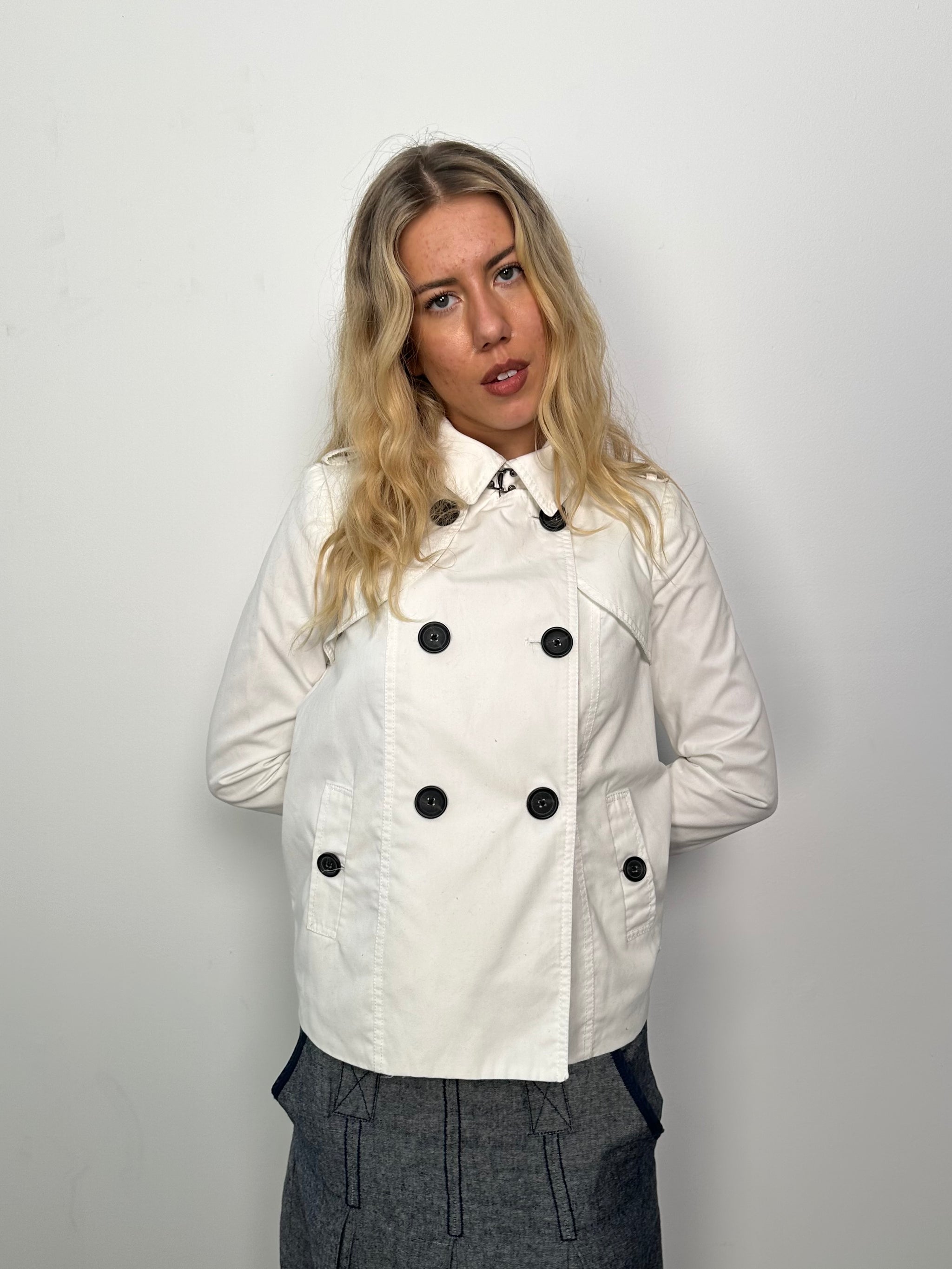 White Double Breasted Short Peacoat - Size M