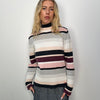 Esprit Pink & Grey Stripe Roll Neck Jumper - Size XL
