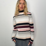 Esprit Pink & Grey Stripe Roll Neck Jumper - Size XL