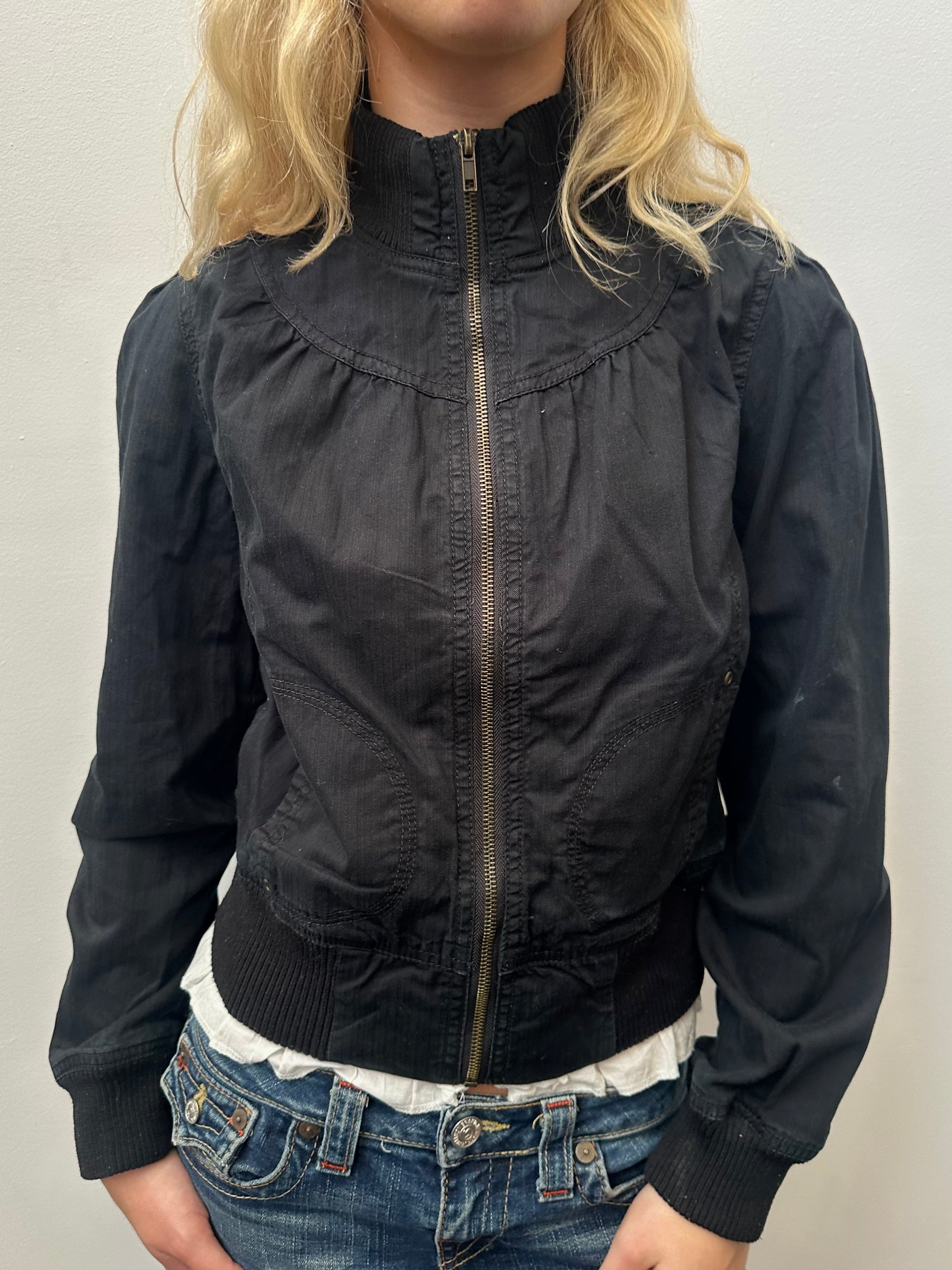 Black Balloon Gathered Zip Up Jacket - Size M