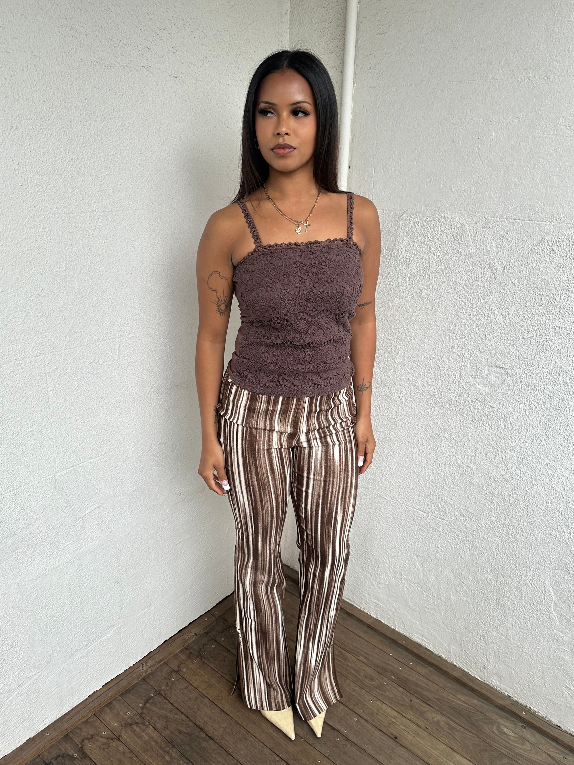 Brown Lace Layered Cami Top