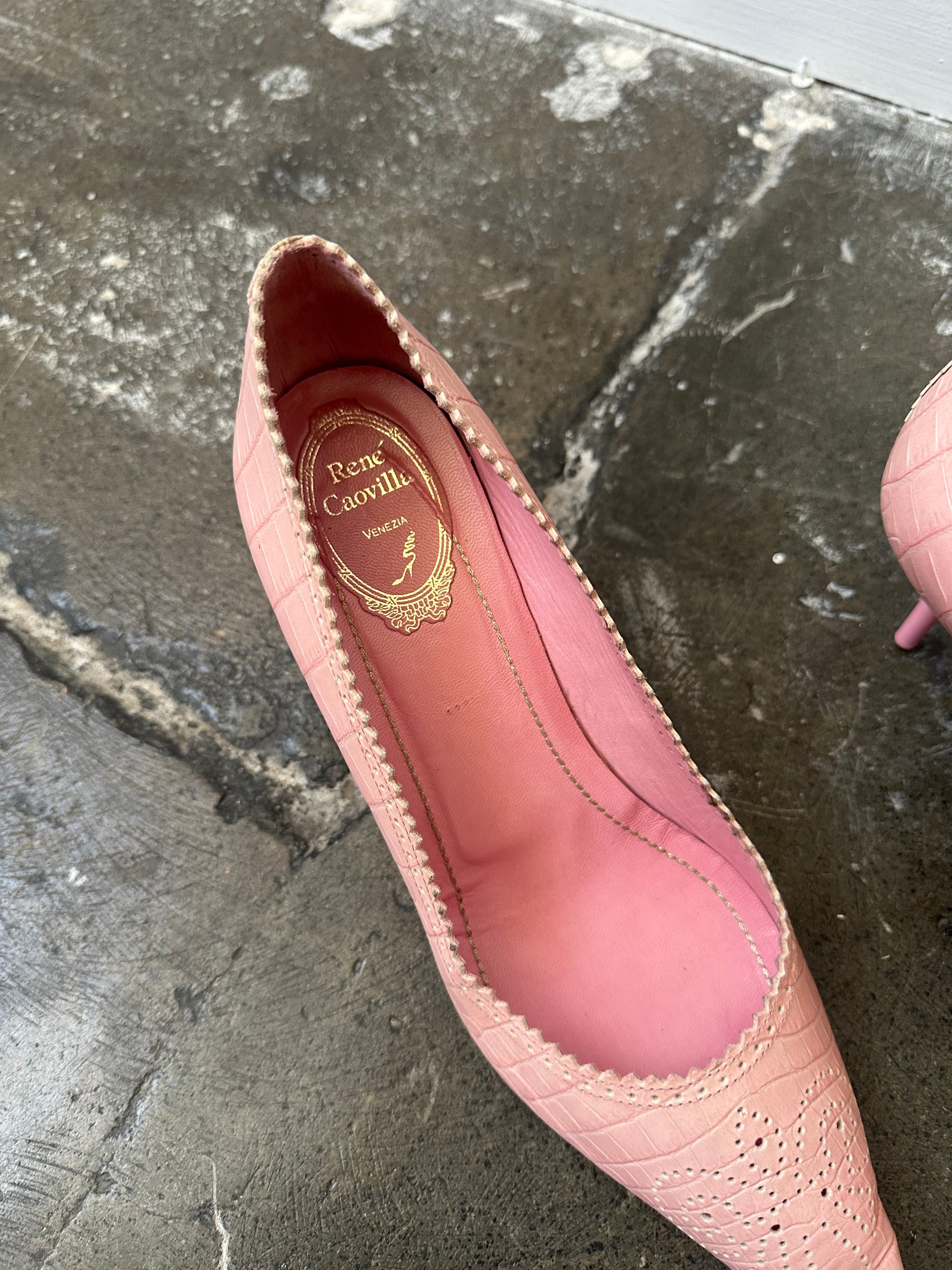 René Caovilla Baby Pink Kitten Heels - Size EU 39