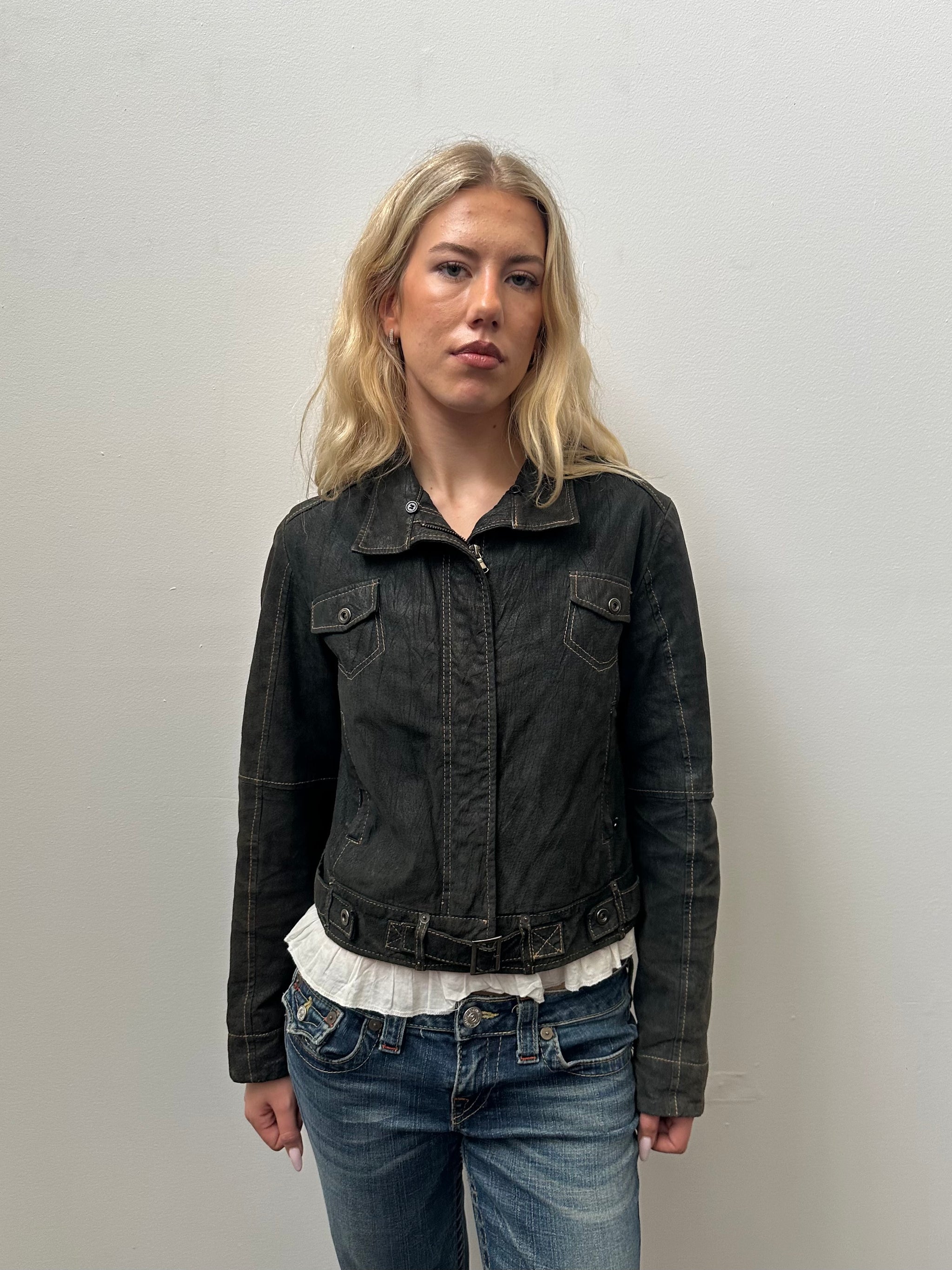 Waxy Black Box Fit Jacket - Size M