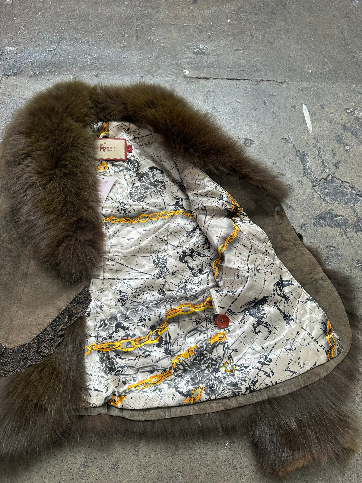 Real Fur & Suede Khaki Jacket - Size S
