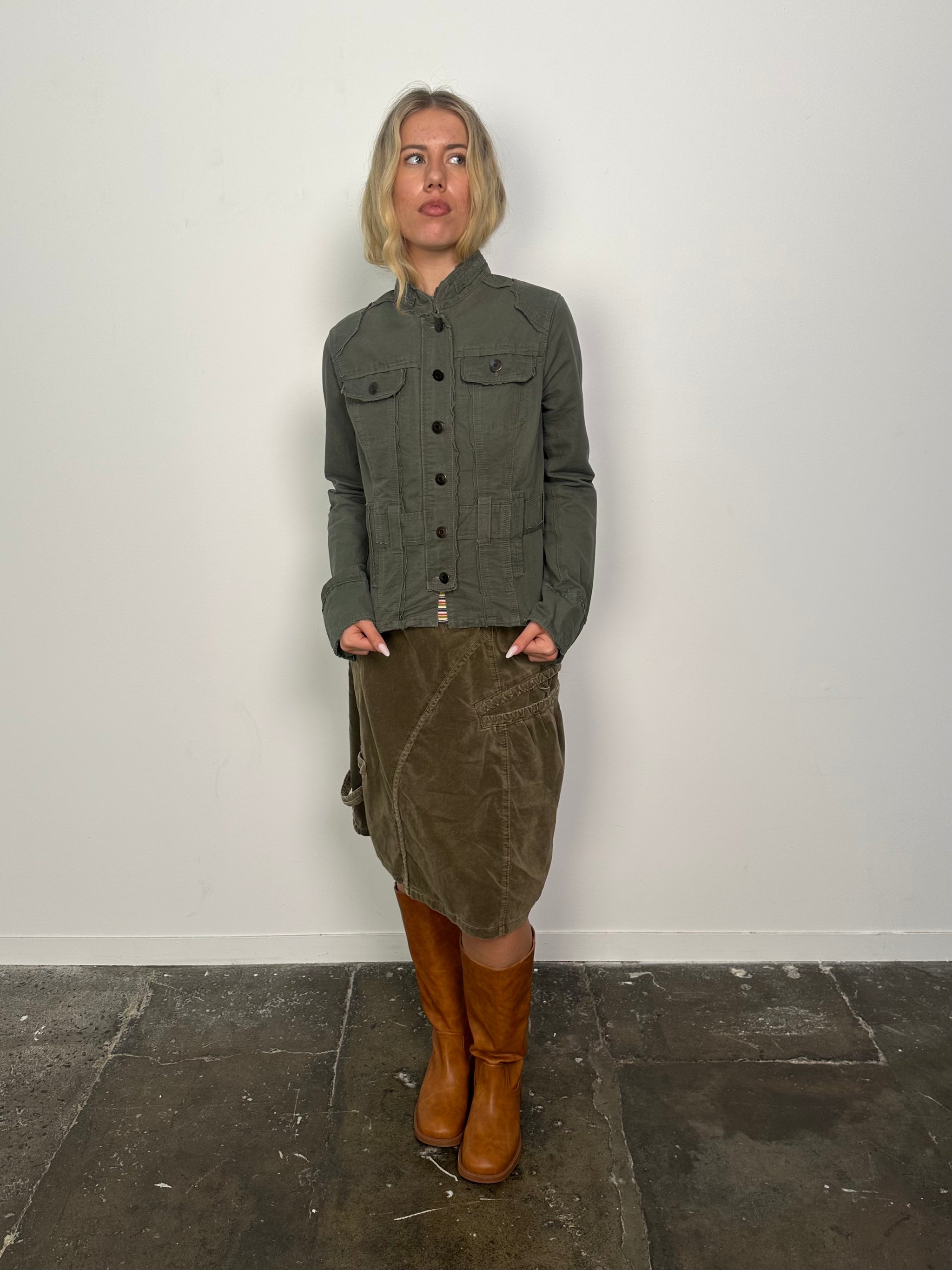 Khaki Military Style Jacket - Size M