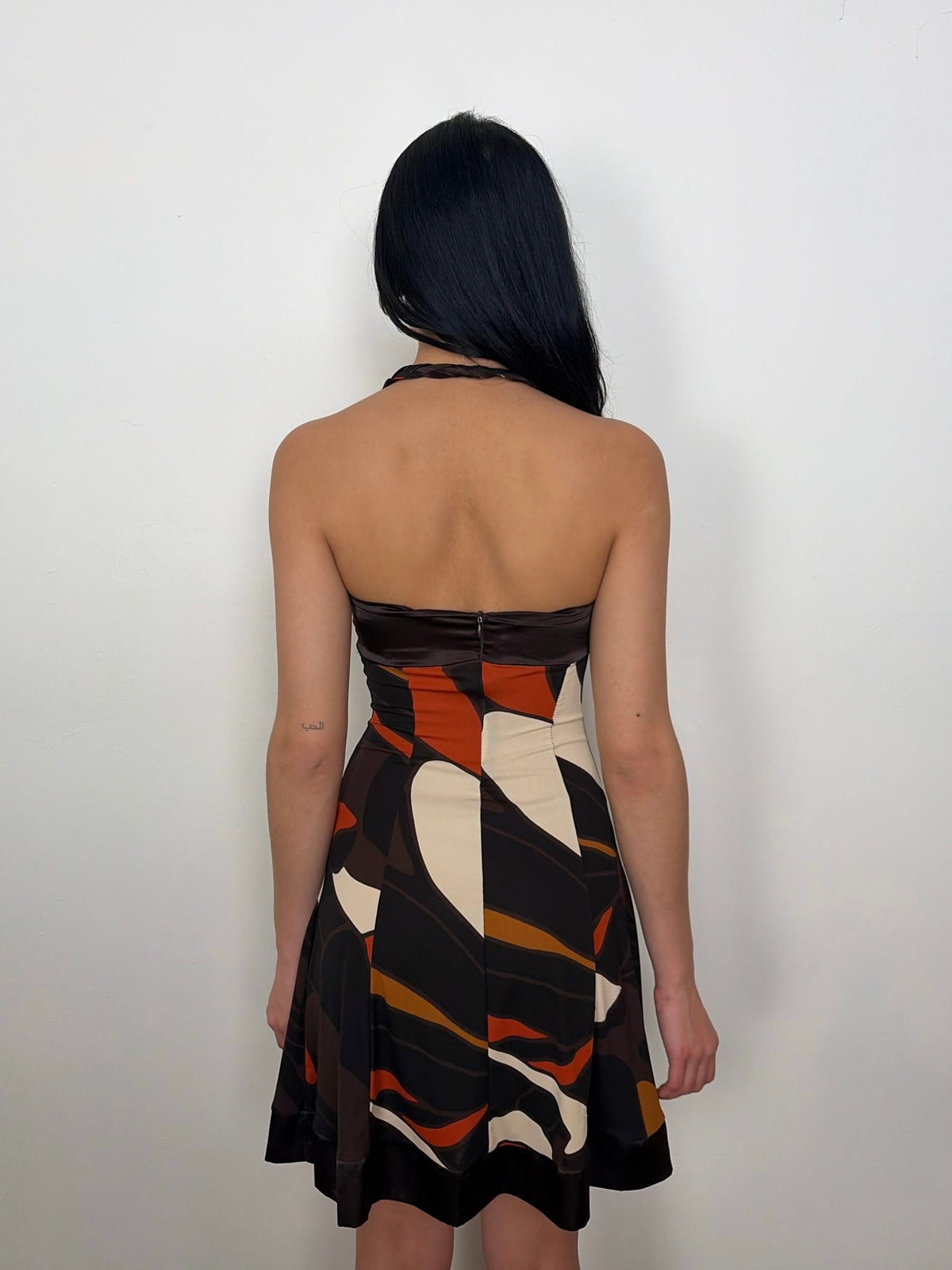Brown & Orange Swirl Patter Halter Dress - Size XXS