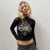 Embroidered Black Micro Mesh Turtleneck - Size S