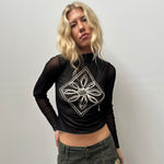 Embroidered Black Micro Mesh Turtleneck - Size S