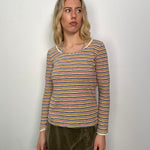 Braided Strap Multicoloured Stripe Long Sleeve Top - Size M