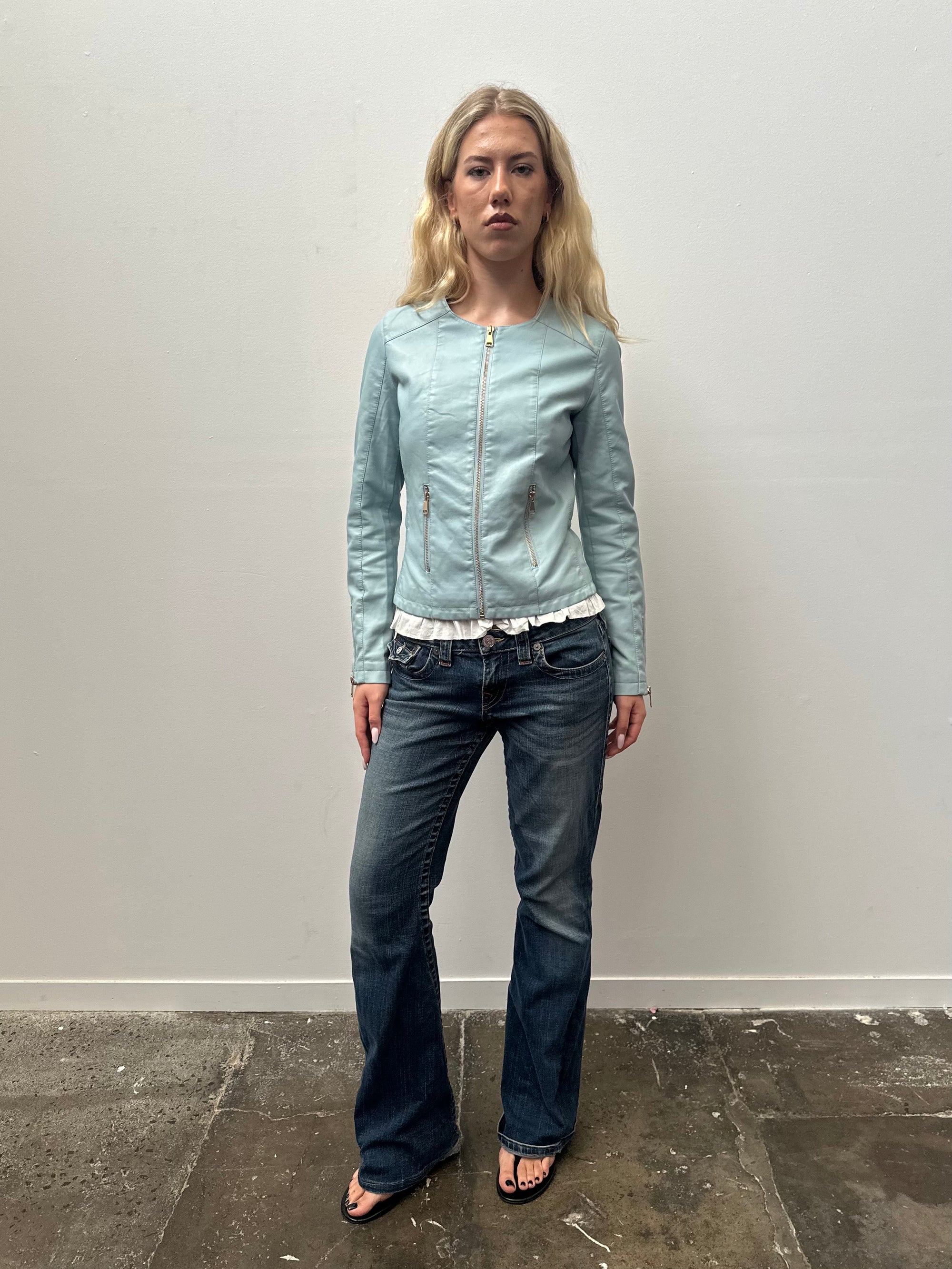 Baby Blue Pleather Jacket- Size S