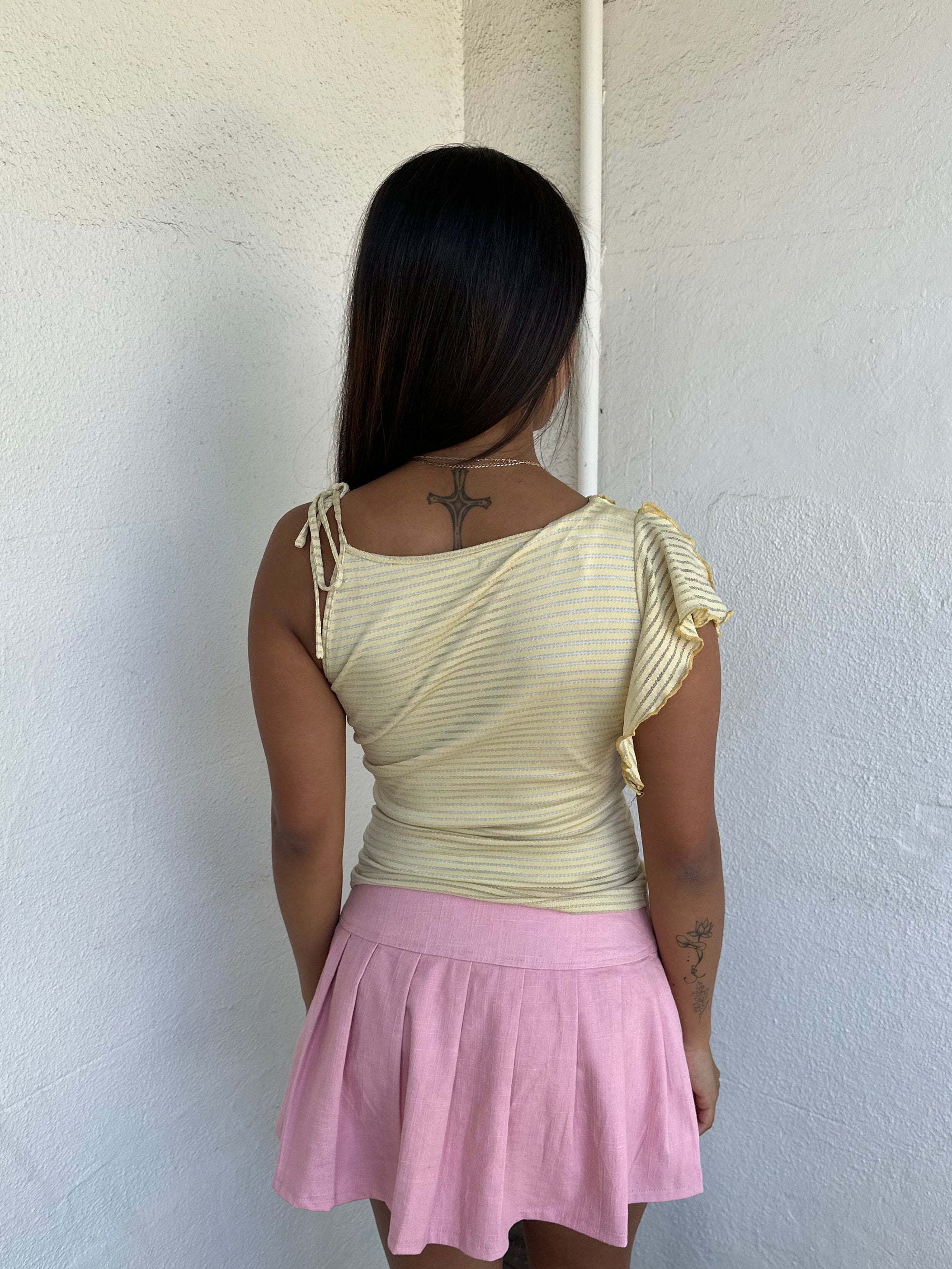 Asymmetric Yellow & Silver Stripe Top