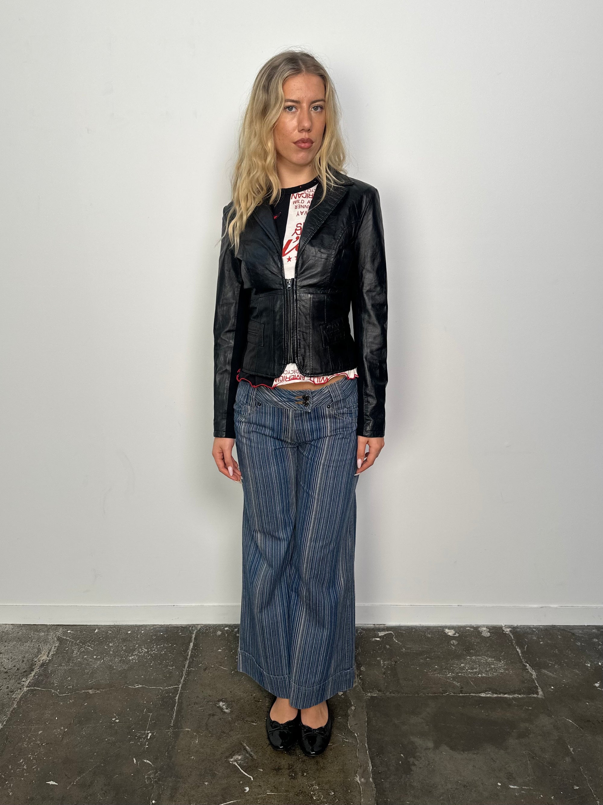Fitted Black Leather Jacket - Size S
