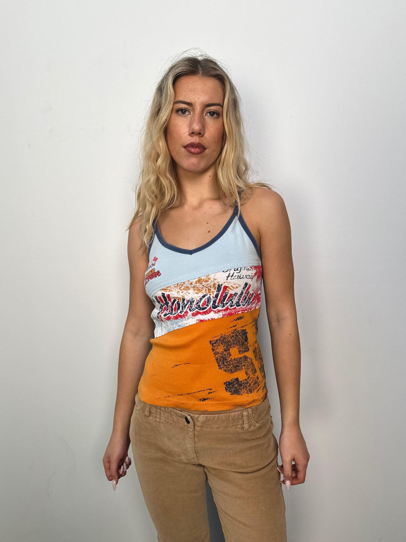 Blue & Orange Hawaii Graphic Print Cami Top - Size M