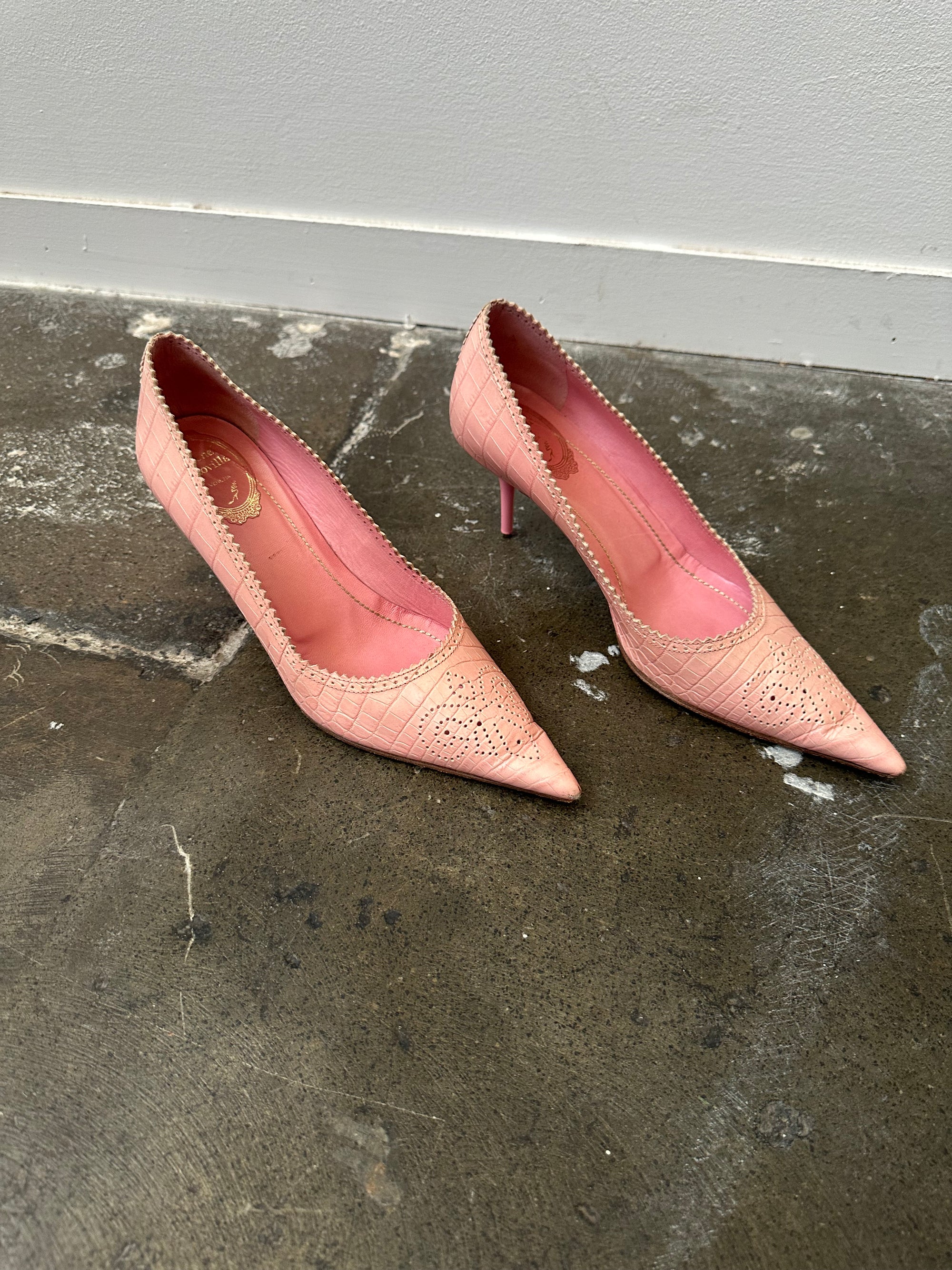 René Caovilla Baby Pink Kitten Heels - Size EU 39