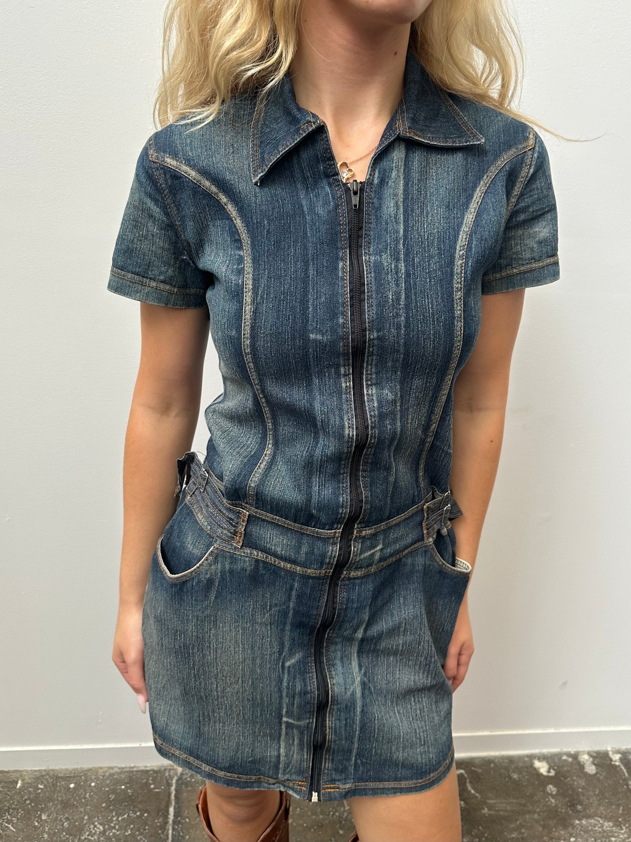 Warm Denim Collared Dress - Size L