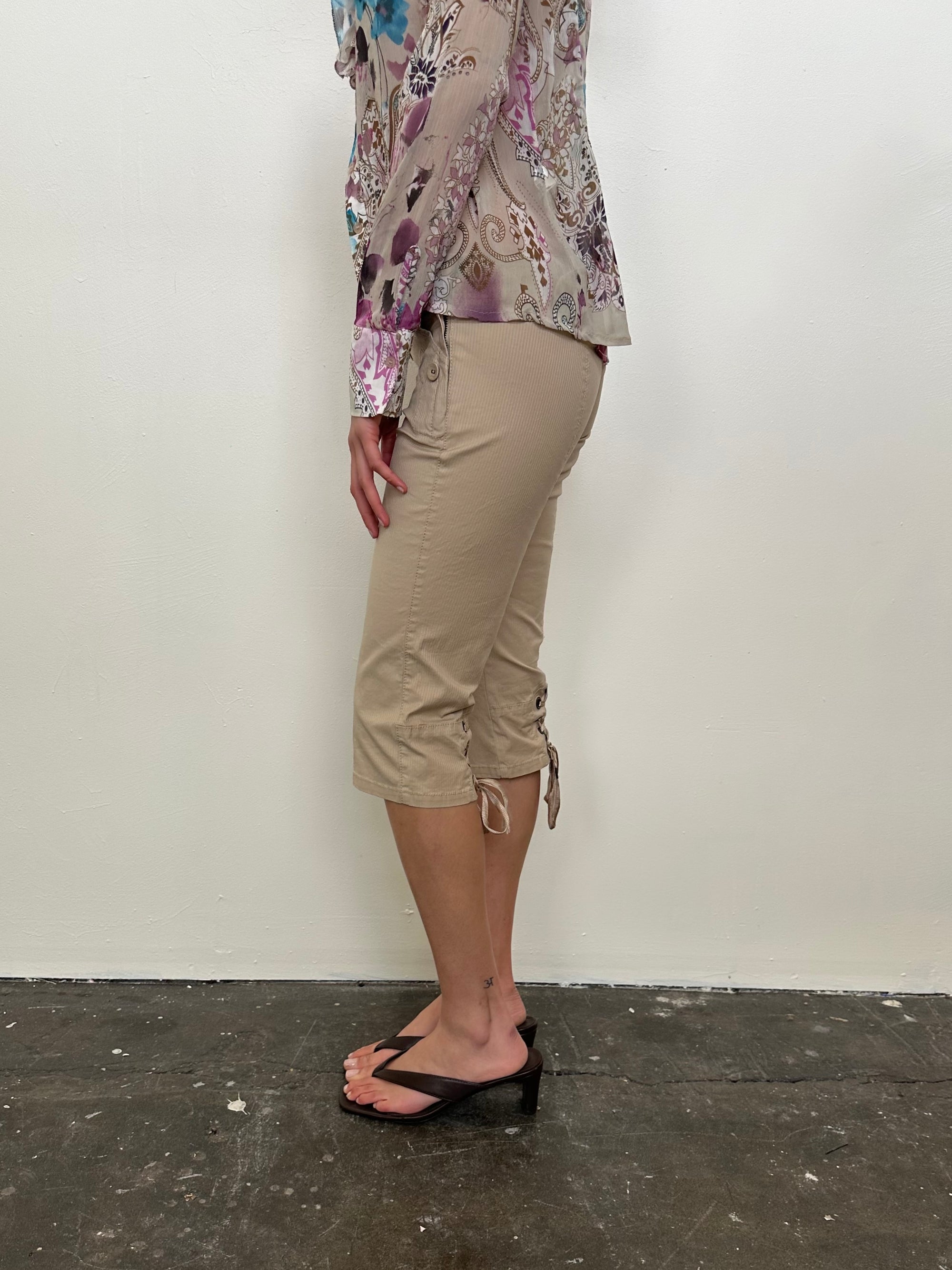 Guess beige Lace Up Detail Capris - Size XS