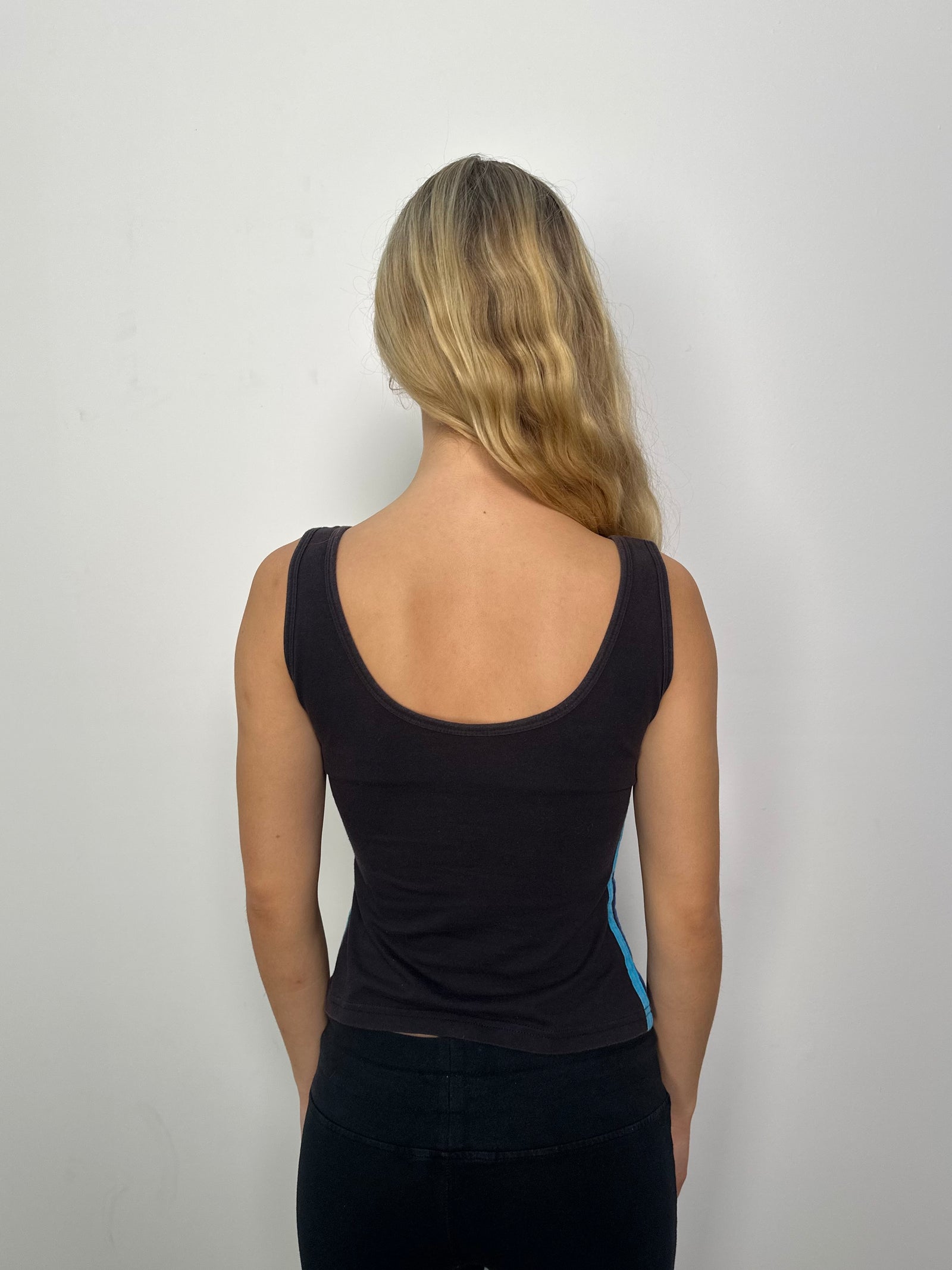 Blue Side Strip Black Tank Top - Size S